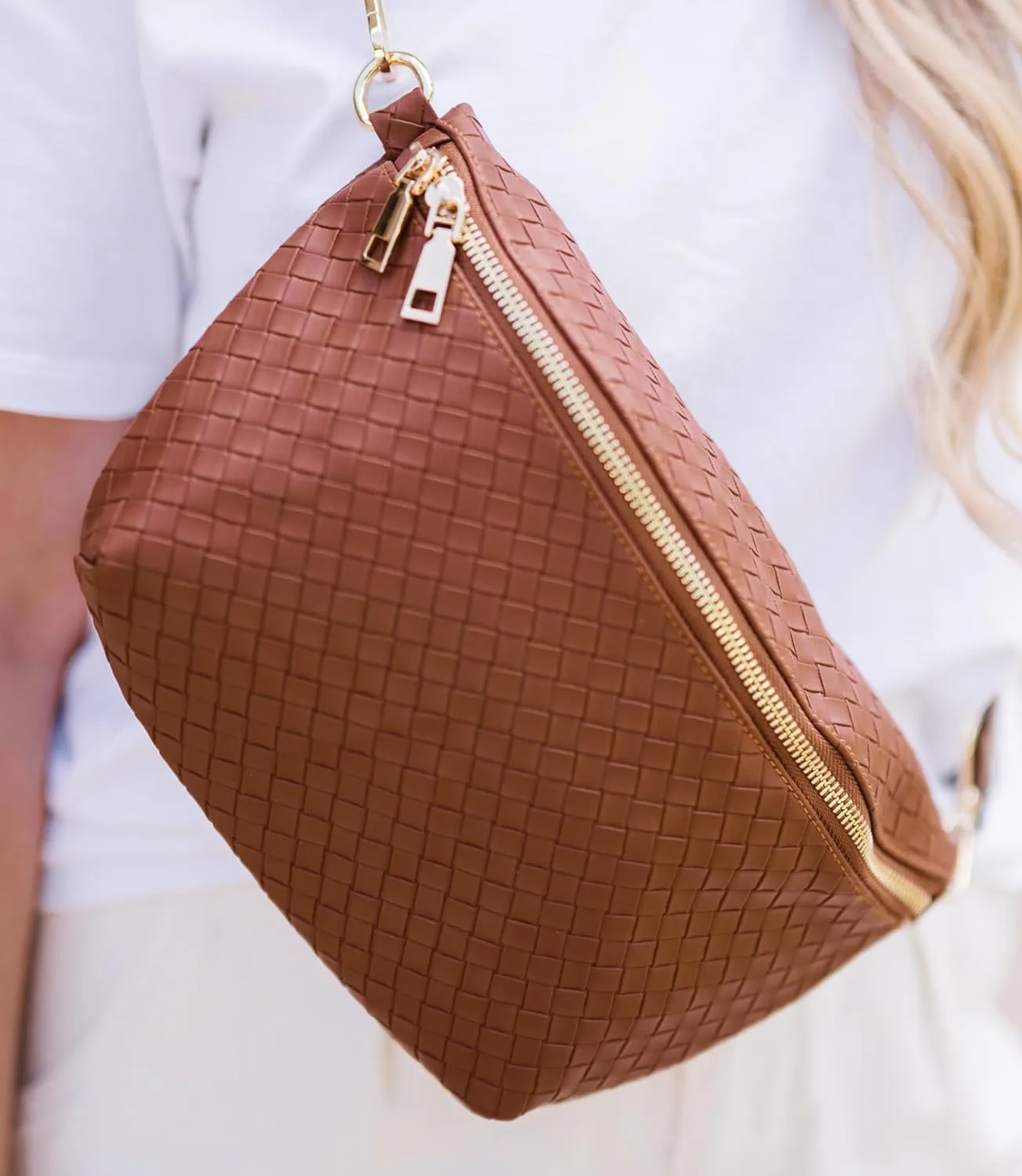 Modern Chic Rory Oversized Crisscross Belt Bag for Women, Vegan Leather Crossbody Bag with Strap and Multiple Pockets