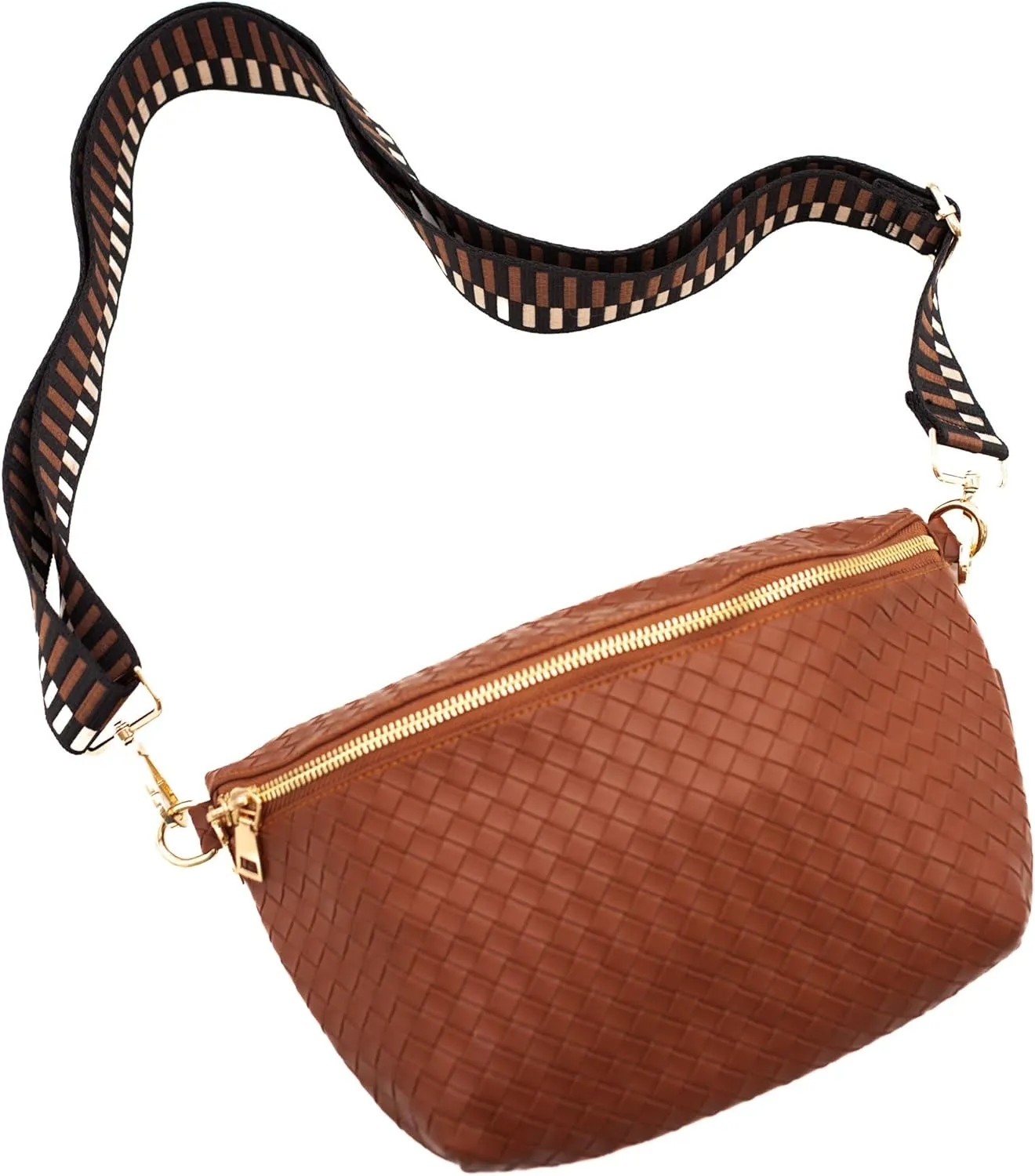 Modern Chic Rory Oversized Crisscross Belt Bag for Women, Vegan Leather Crossbody Bag with Strap and Multiple Pockets