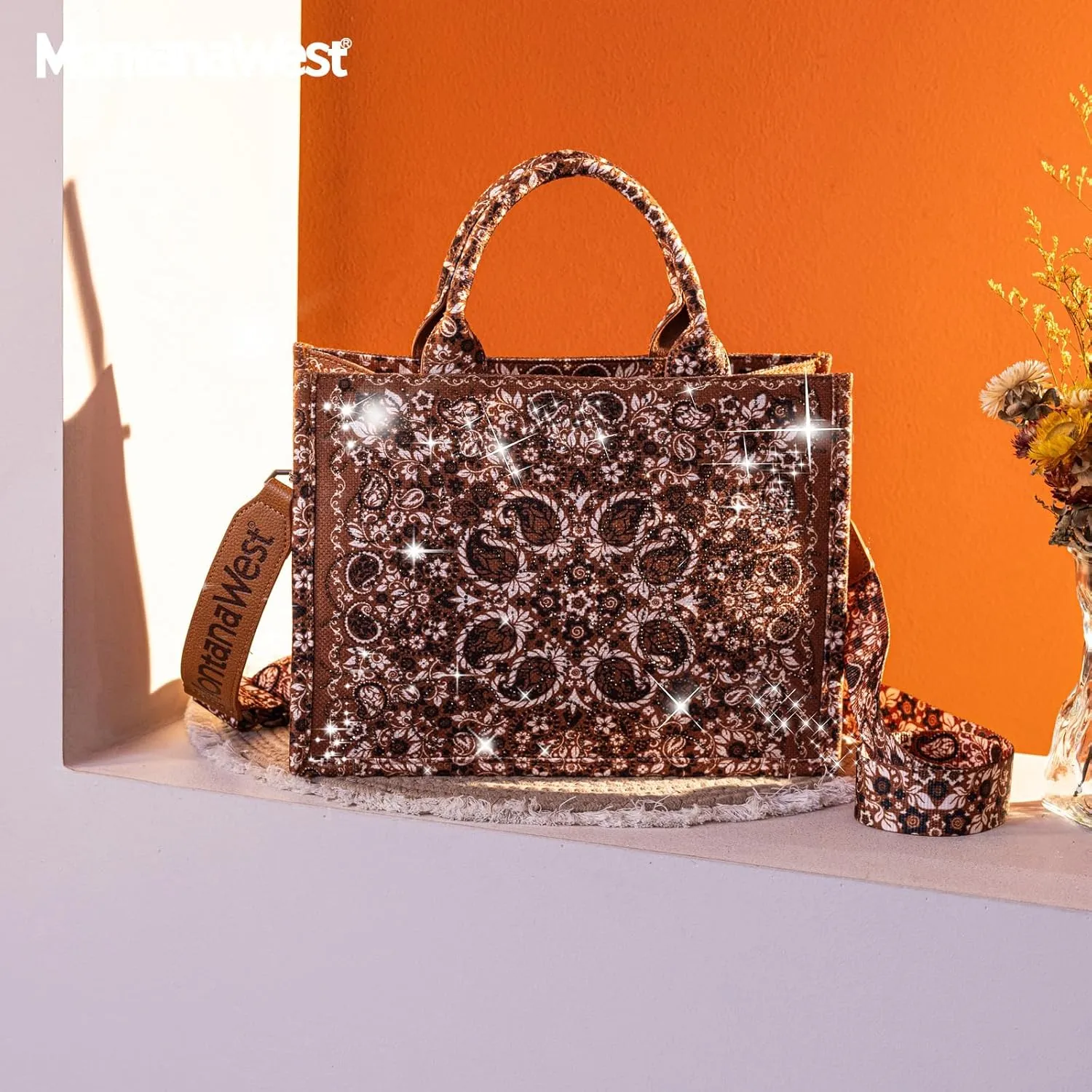 Montana West Sparkly Tote Bag Paisley Top Handle Satchel Handbags