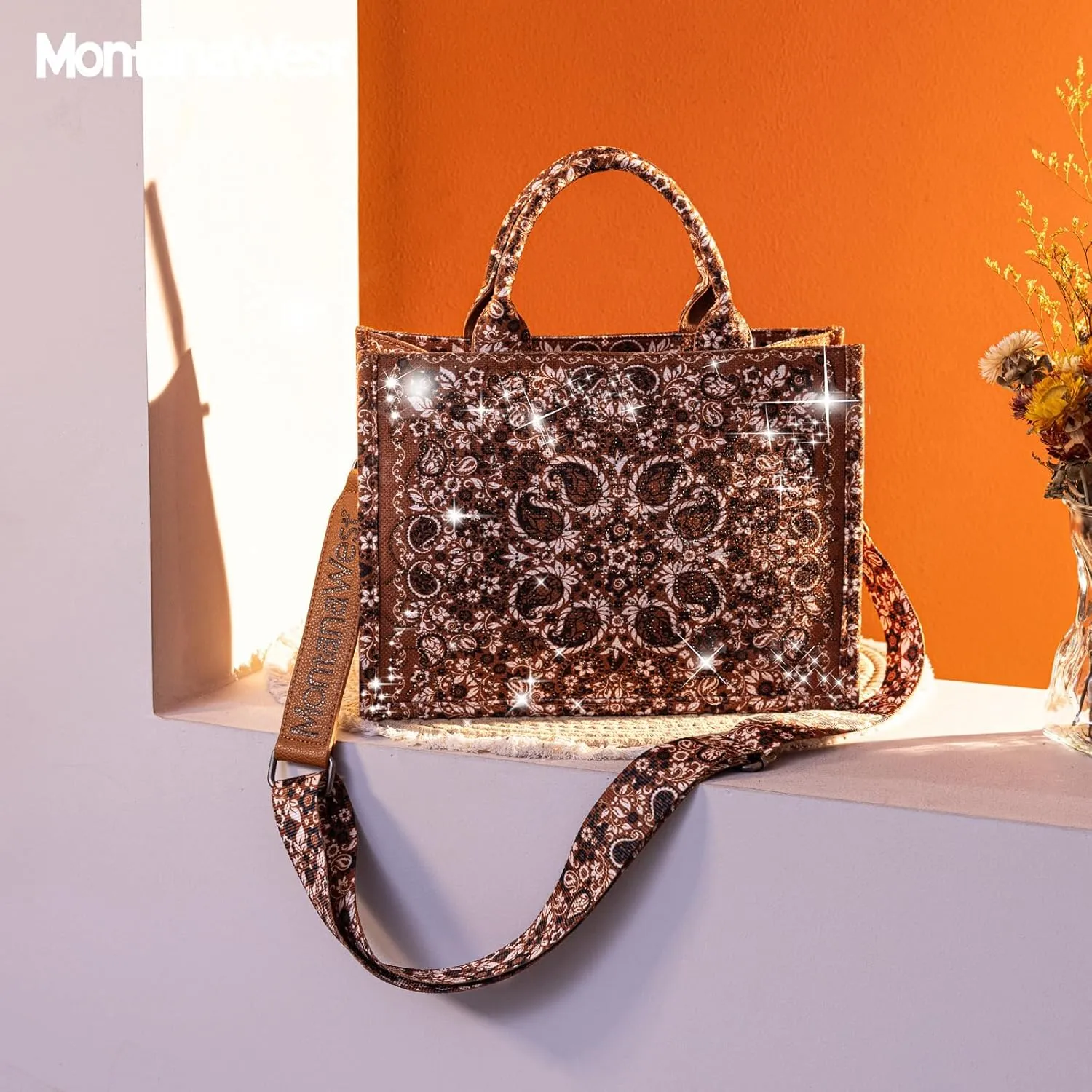 Montana West Sparkly Tote Bag Paisley Top Handle Satchel Handbags