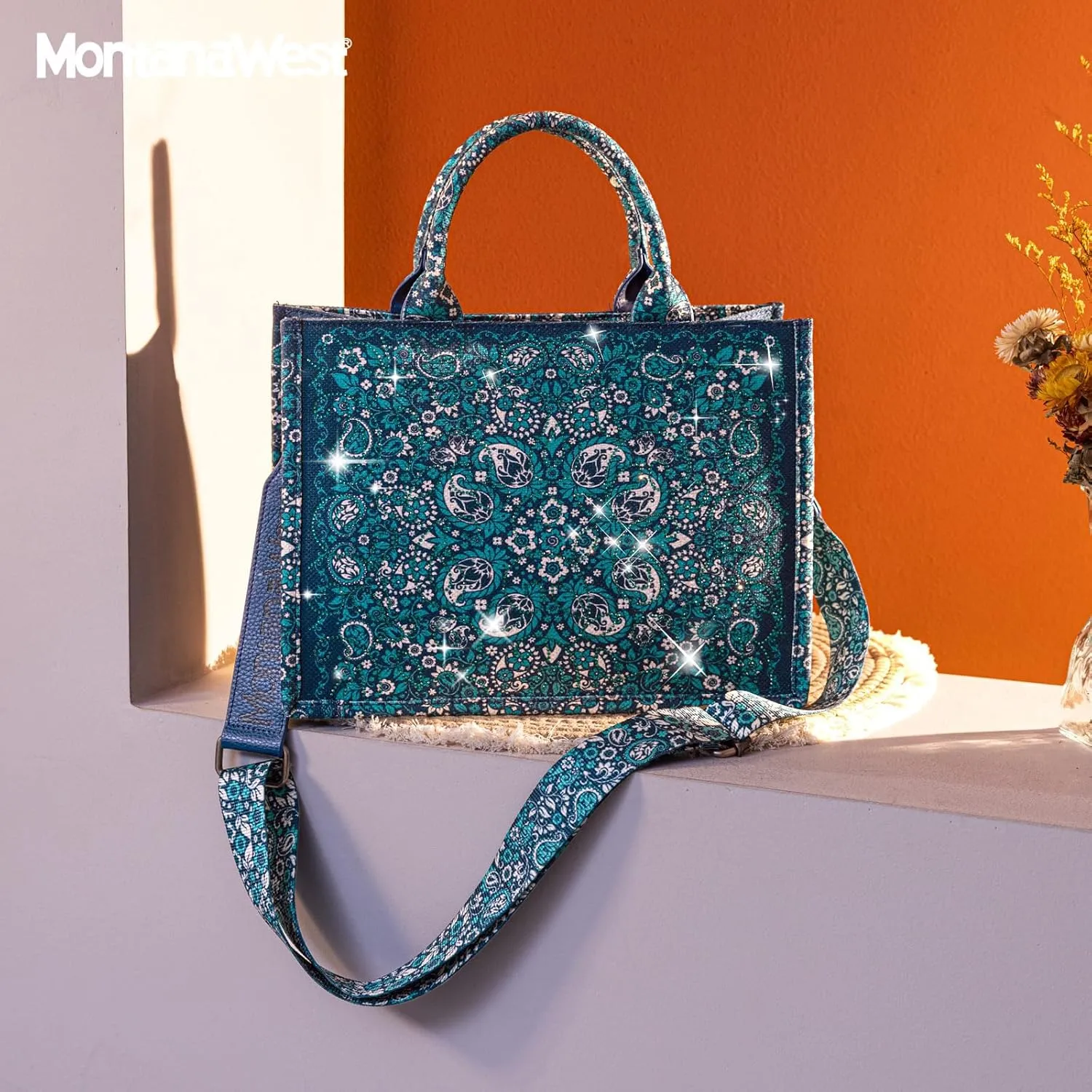Montana West Sparkly Tote Bag Paisley Top Handle Satchel Handbags