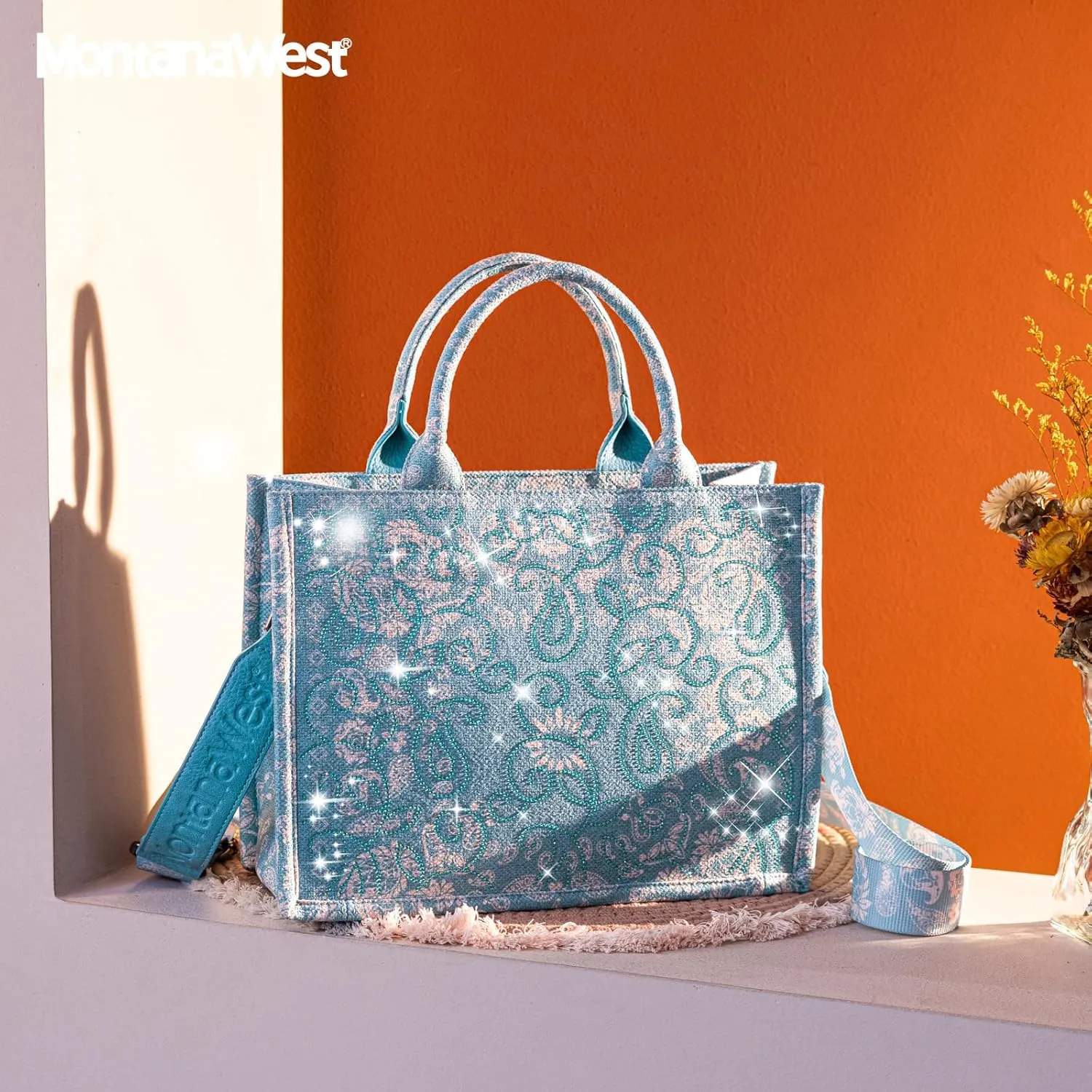 Montana West Sparkly Tote Bag Paisley Top Handle Satchel Handbags