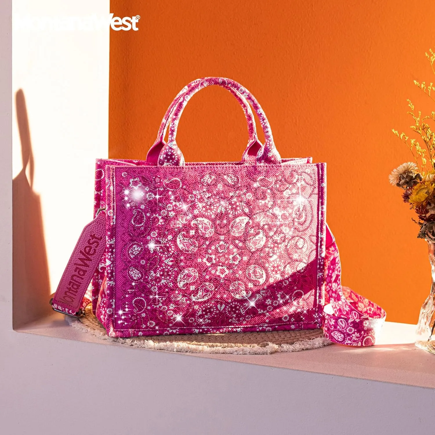 Montana West Sparkly Tote Bag Paisley Top Handle Satchel Handbags