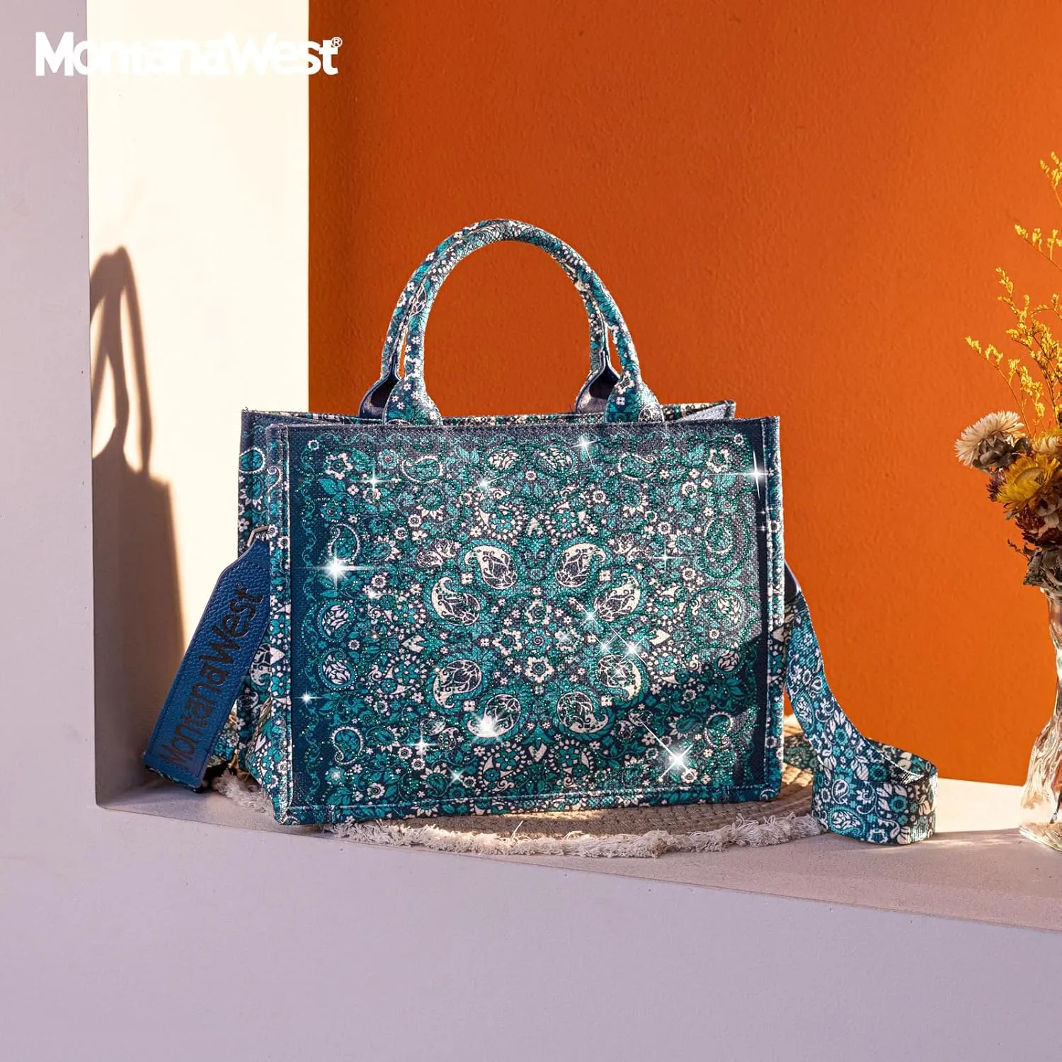 Montana West Sparkly Tote Bag Paisley Top Handle Satchel Handbags