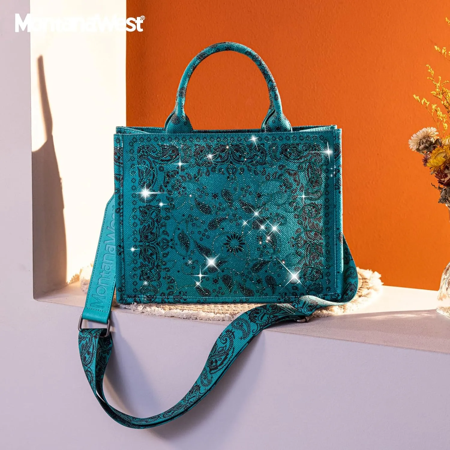 Montana West Sparkly Tote Bag Paisley Top Handle Satchel Handbags