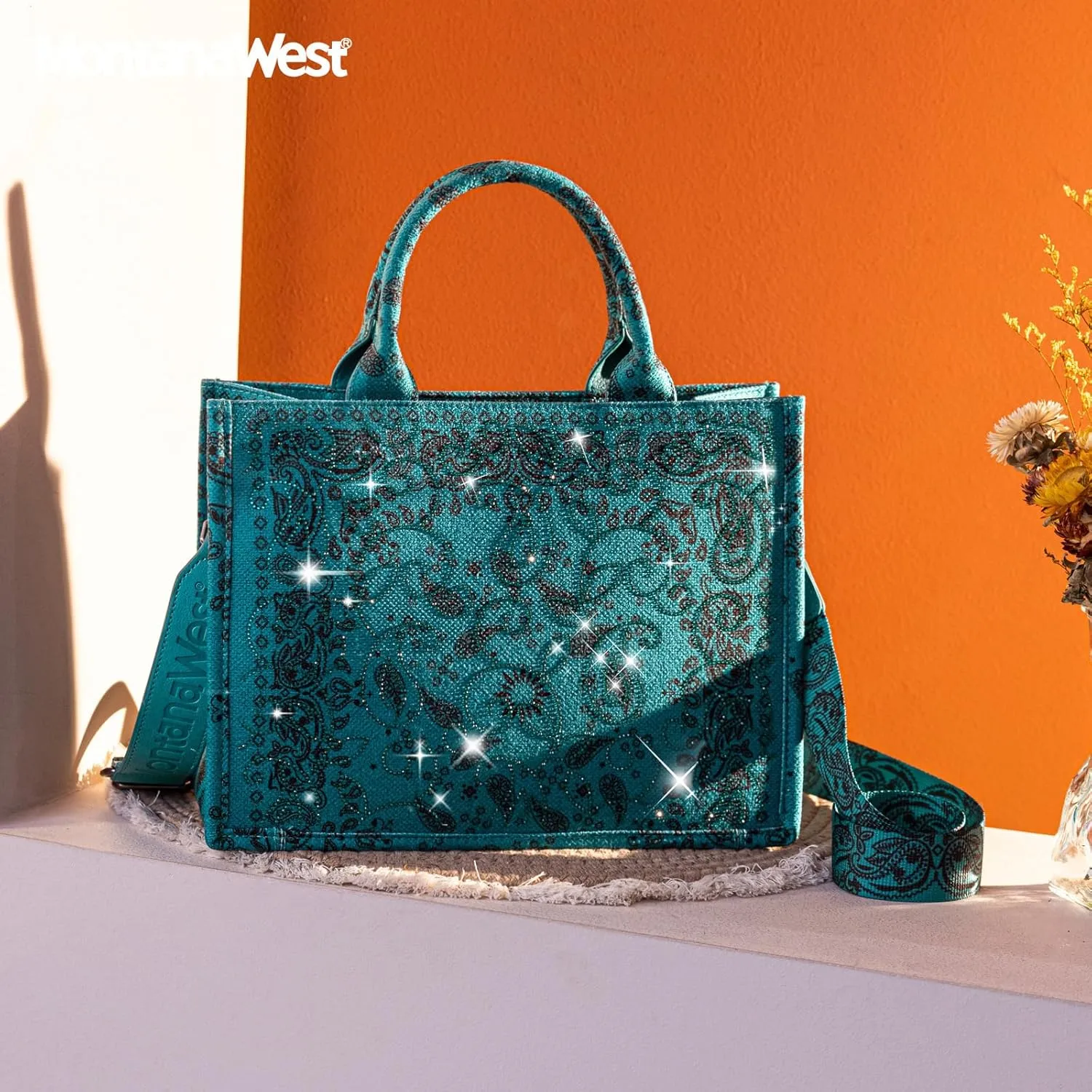 Montana West Sparkly Tote Bag Paisley Top Handle Satchel Handbags