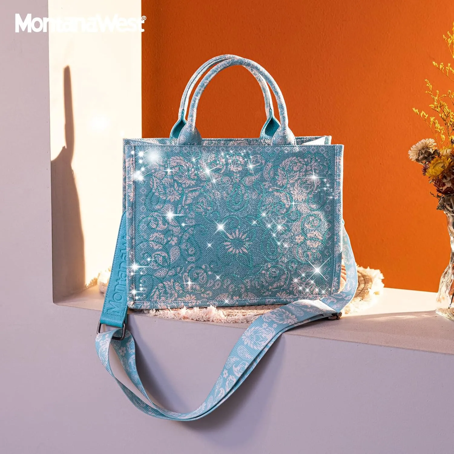 Montana West Sparkly Tote Bag Paisley Top Handle Satchel Handbags
