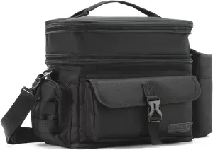 MOV COMPRA Tactical Lunch Bag for Men Expandable Double Deck Insulated Lunch Box Leakproof Large Capacity with MOLLE Water Bottle Pouch for Adults for Work Picnic Camping（Black）