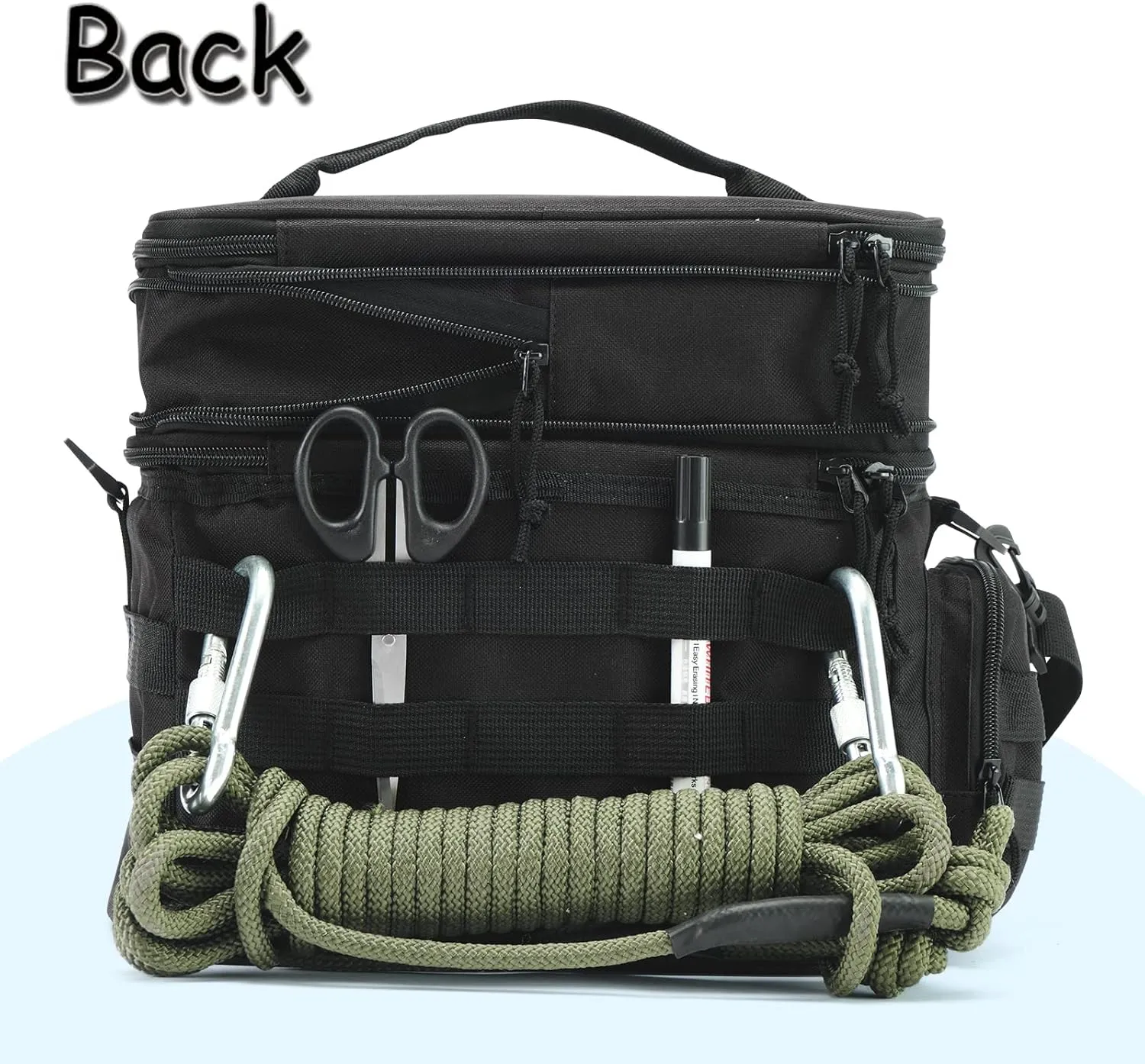 MOV COMPRA Tactical Lunch Bag for Men Expandable Double Deck Insulated Lunch Box Leakproof Large Capacity with MOLLE Water Bottle Pouch for Adults for Work Picnic Camping（Black）