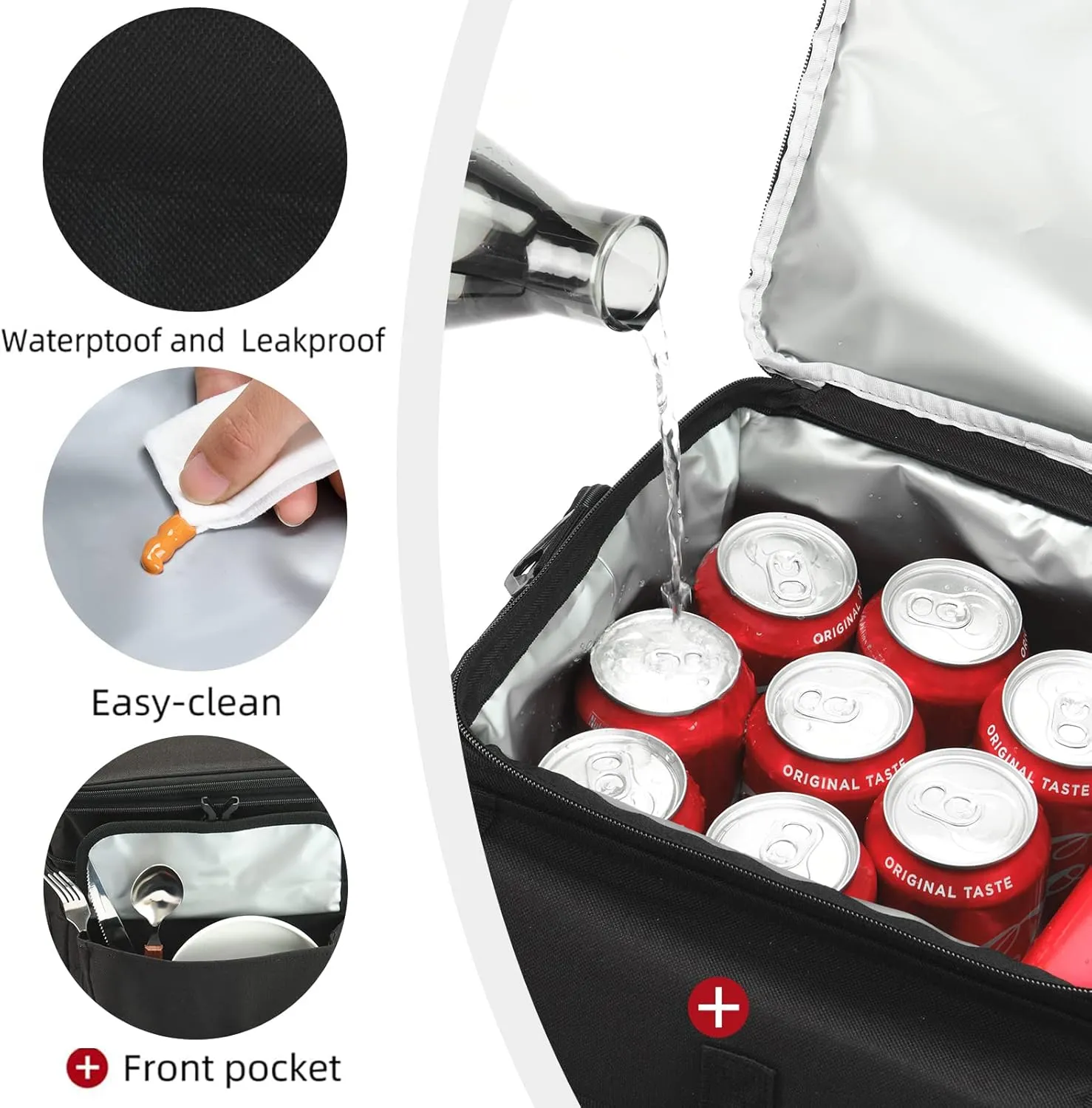 MOV COMPRA Tactical Lunch Bag for Men Expandable Double Deck Insulated Lunch Box Leakproof Large Capacity with MOLLE Water Bottle Pouch for Adults for Work Picnic Camping（Black）