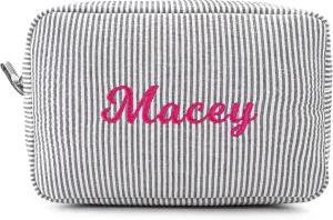 MT WORLD Cosmetic Bag Personalized Makeup Bag for Women Girls Seersucker Preppy Bridesmaid Makeup Bag Cute Aesthetic Toiletry Bag Girls Handbags Purses (Black)