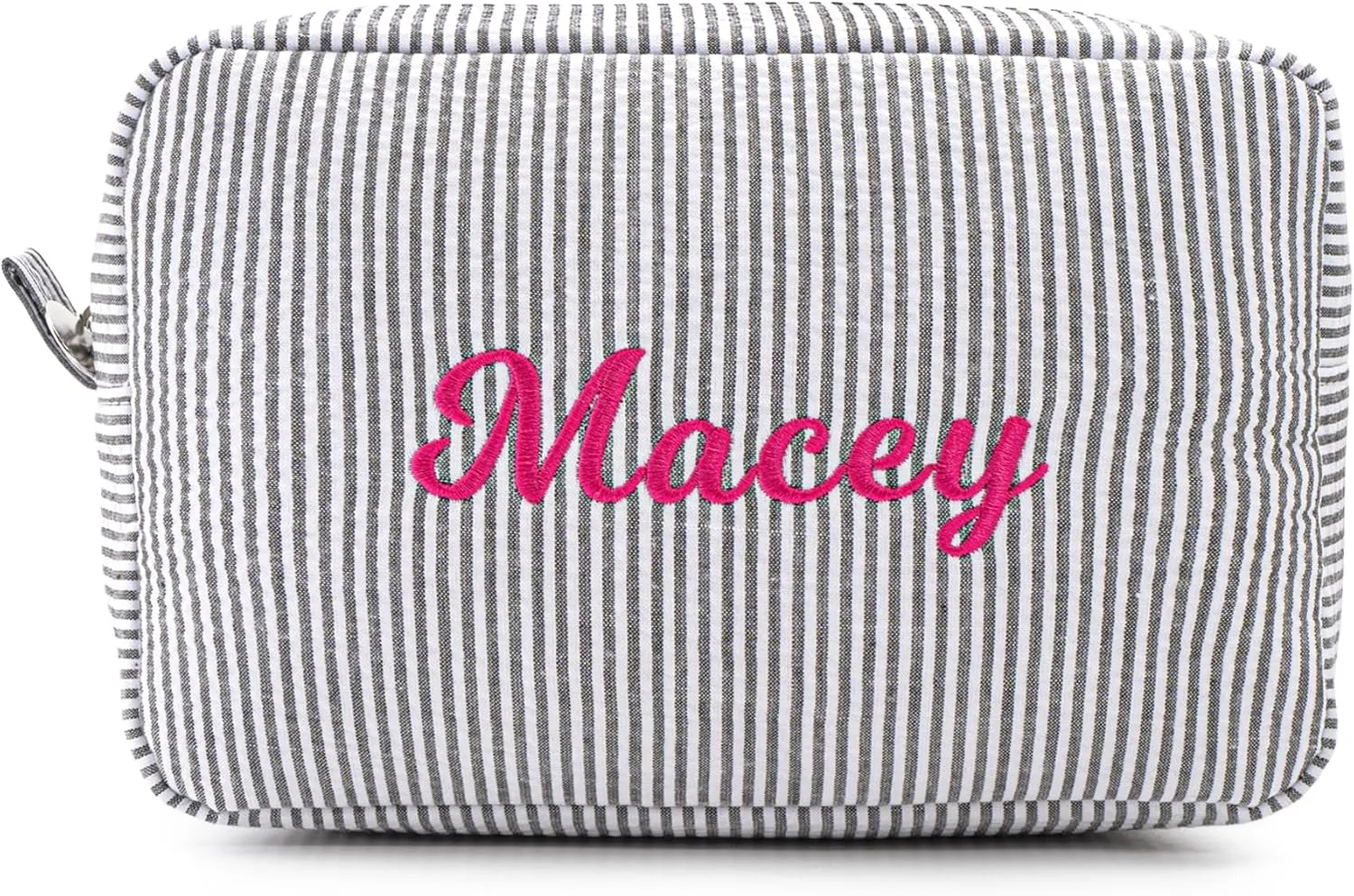 MT WORLD Cosmetic Bag Personalized Makeup Bag for Women Girls Seersucker Preppy Bridesmaid Makeup Bag Cute Aesthetic Toiletry Bag Girls Handbags Purses (Black)