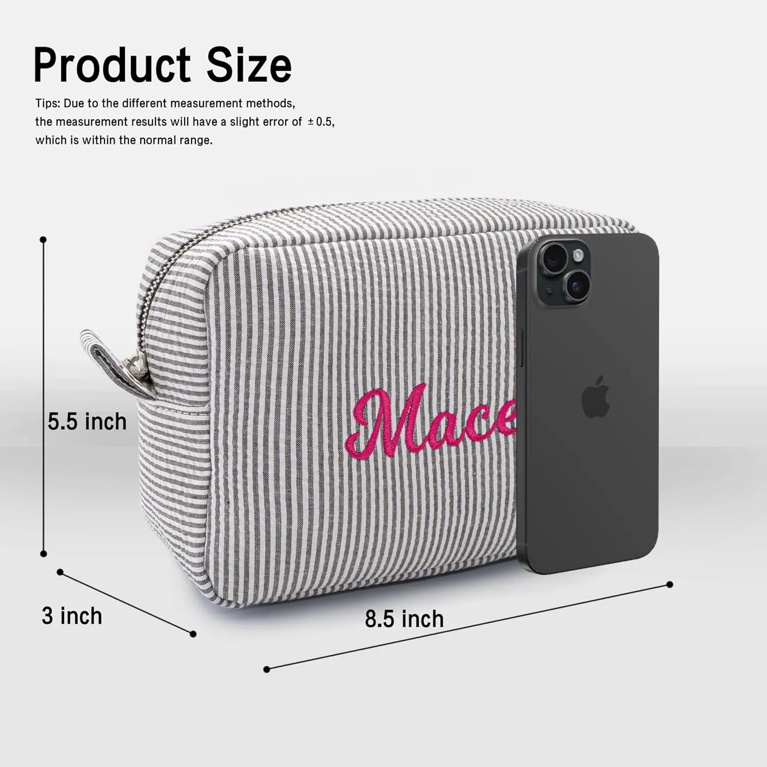 MT WORLD Cosmetic Bag Personalized Makeup Bag for Women Girls Seersucker Preppy Bridesmaid Makeup Bag Cute Aesthetic Toiletry Bag Girls Handbags Purses (Black)
