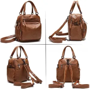 Mudono Shoulder Bag for Women Soft PU Leather Backpack Convertible Purse Vintage Large Capacity Tote Handbag for Travel Work