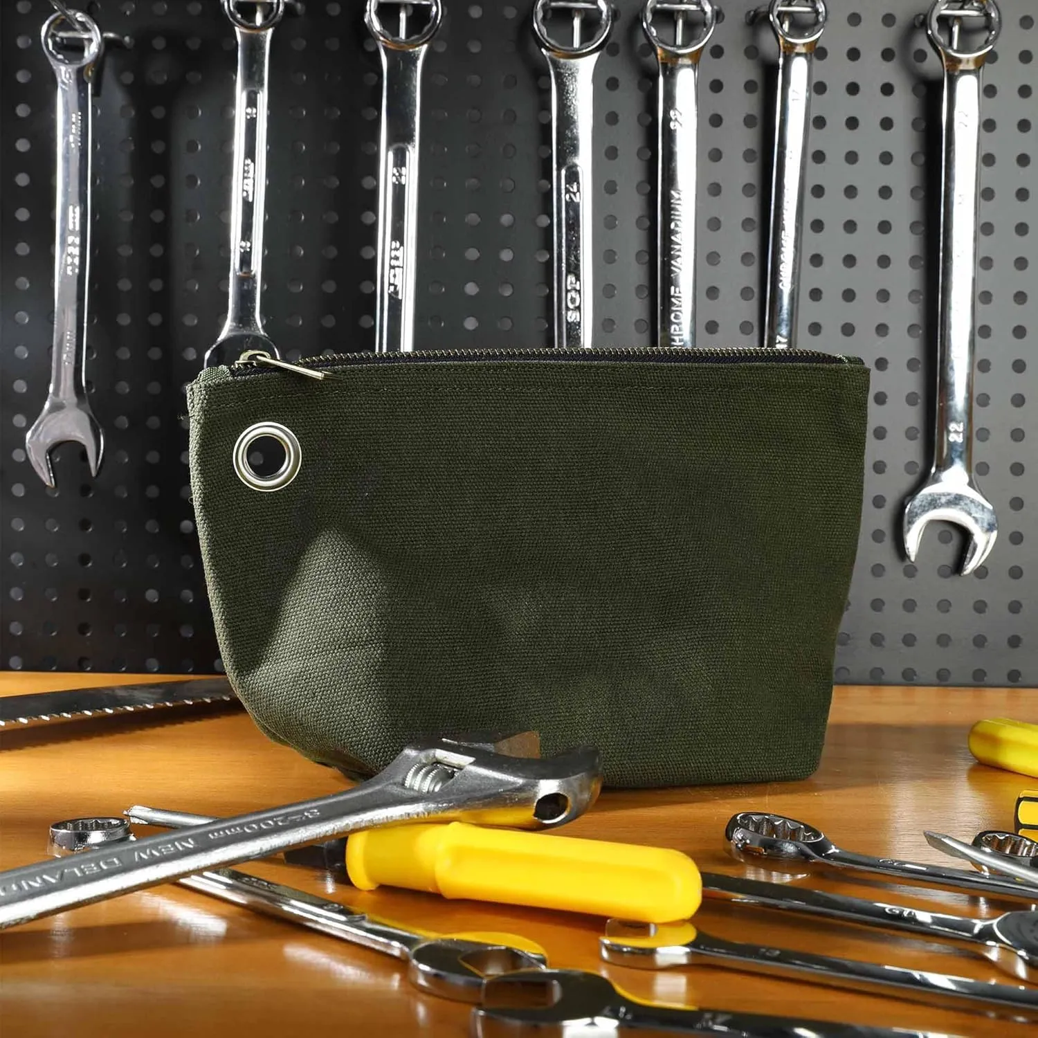 Multi-Purpose Tool Storage Bag - 16OZ Waxed Canvas Tools Organizer Pouches for Men Women | 1 Small   1 Large | Army Green, Portable Item Collection Pouch for Coins Pliers Nuts