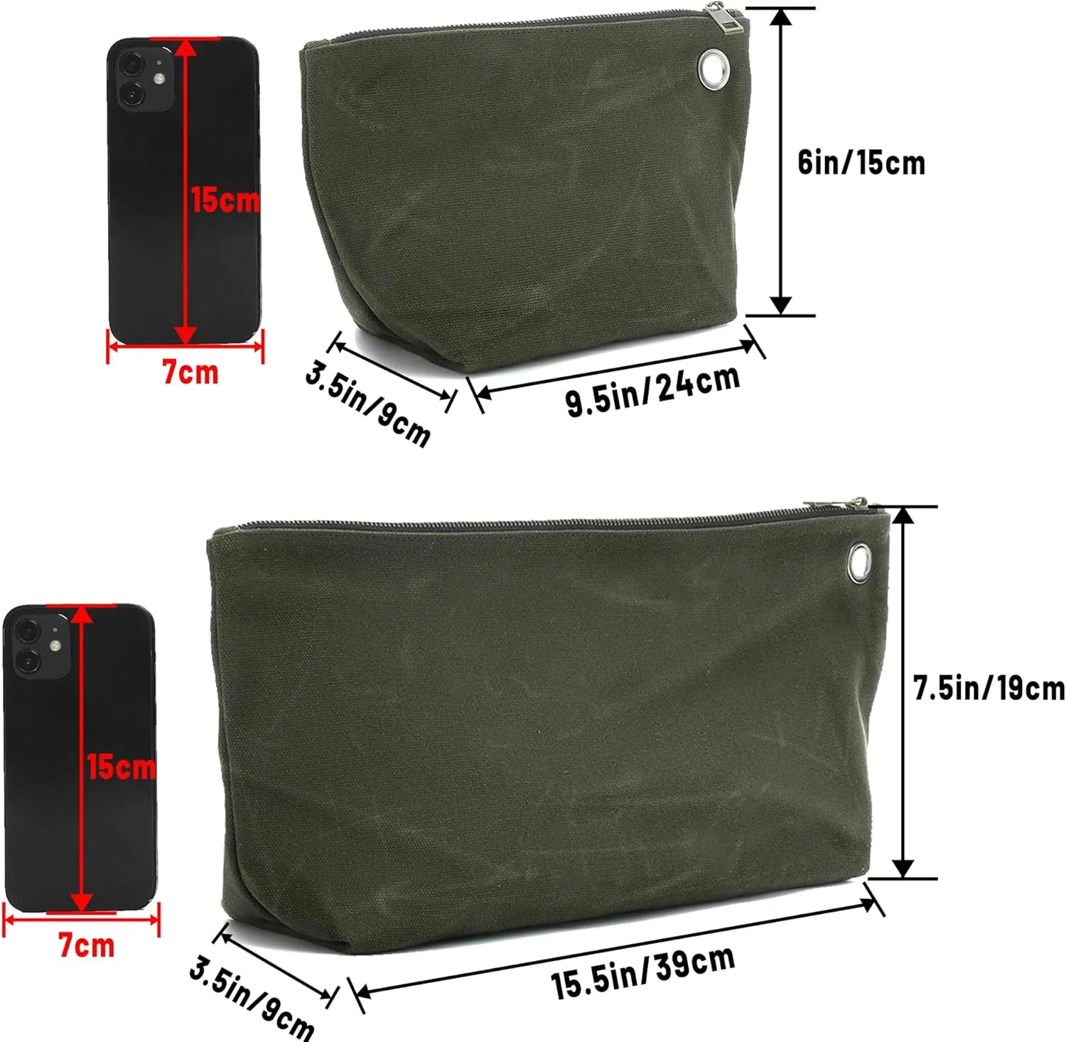 Multi-Purpose Tool Storage Bag - 16OZ Waxed Canvas Tools Organizer Pouches for Men Women | 1 Small   1 Large | Army Green, Portable Item Collection Pouch for Coins Pliers Nuts