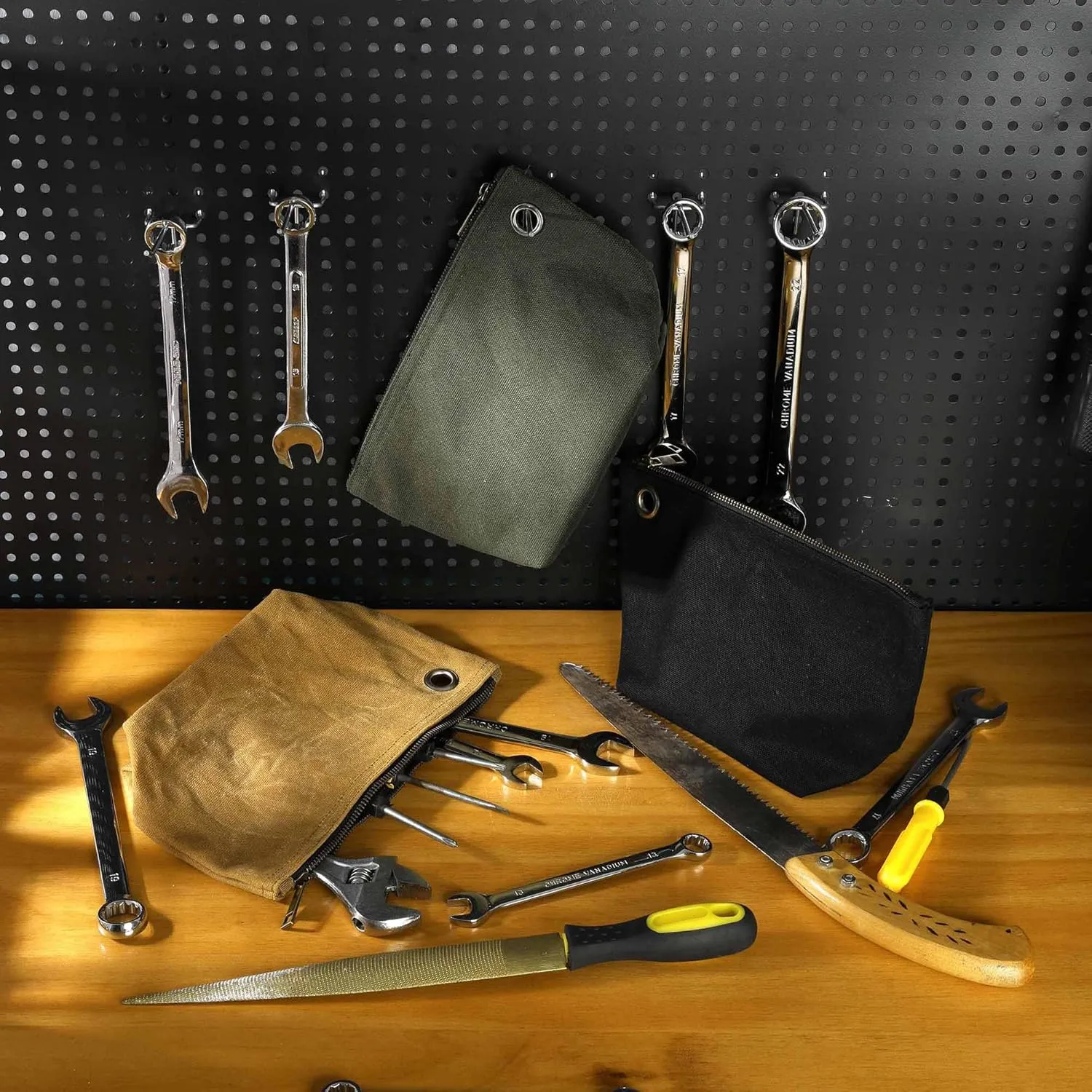 Multi-Purpose Tool Storage Bag - 16OZ Waxed Canvas Tools Organizer Pouches for Men Women | 1 Small   1 Large | Army Green, Portable Item Collection Pouch for Coins Pliers Nuts