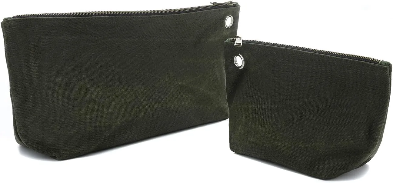 Multi-Purpose Tool Storage Bag - 16OZ Waxed Canvas Tools Organizer Pouches for Men Women | 1 Small   1 Large | Army Green, Portable Item Collection Pouch for Coins Pliers Nuts