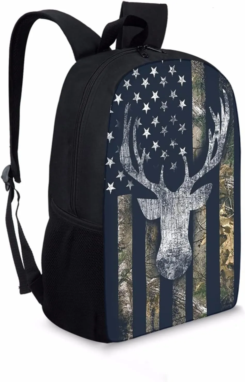 Mumeson Cool Deer and America Flag Print Kids Backpack Schoolbag Soft Cushion Shoulder Straps Rucksack Daypack Durable Zipper Closure Bookbag for Boys Middle School