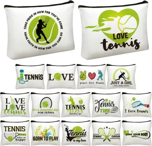 Mumufy 16 Pcs Tennis Gifts Makeup Bag Tennis Pouch Bag Inspirational Women Gifts for Lover Zipper Cosmetic Novelty Zipper Pouch for Travel Graduation