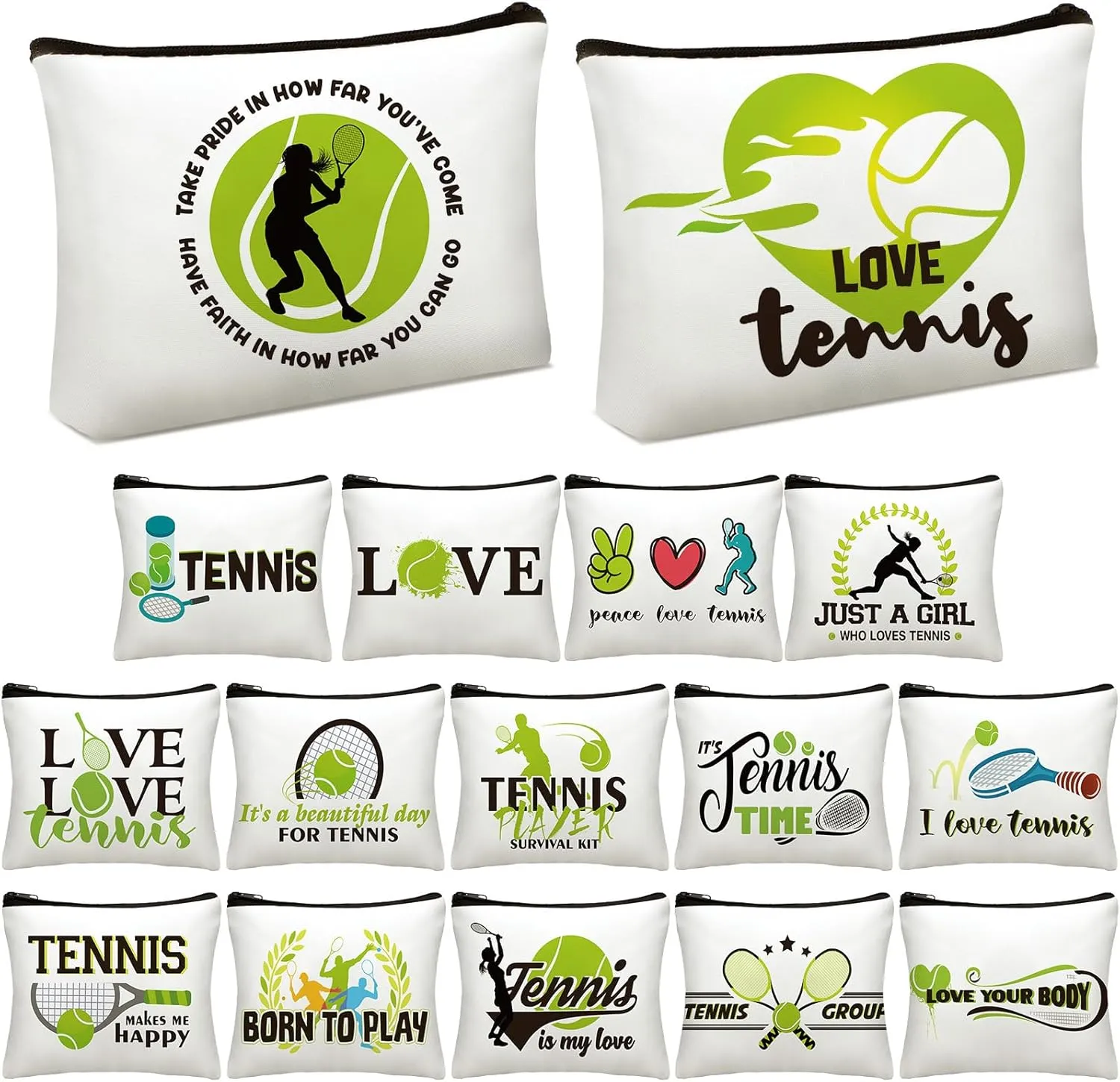 Mumufy 16 Pcs Tennis Gifts Makeup Bag Tennis Pouch Bag Inspirational Women Gifts for Lover Zipper Cosmetic Novelty Zipper Pouch for Travel Graduation