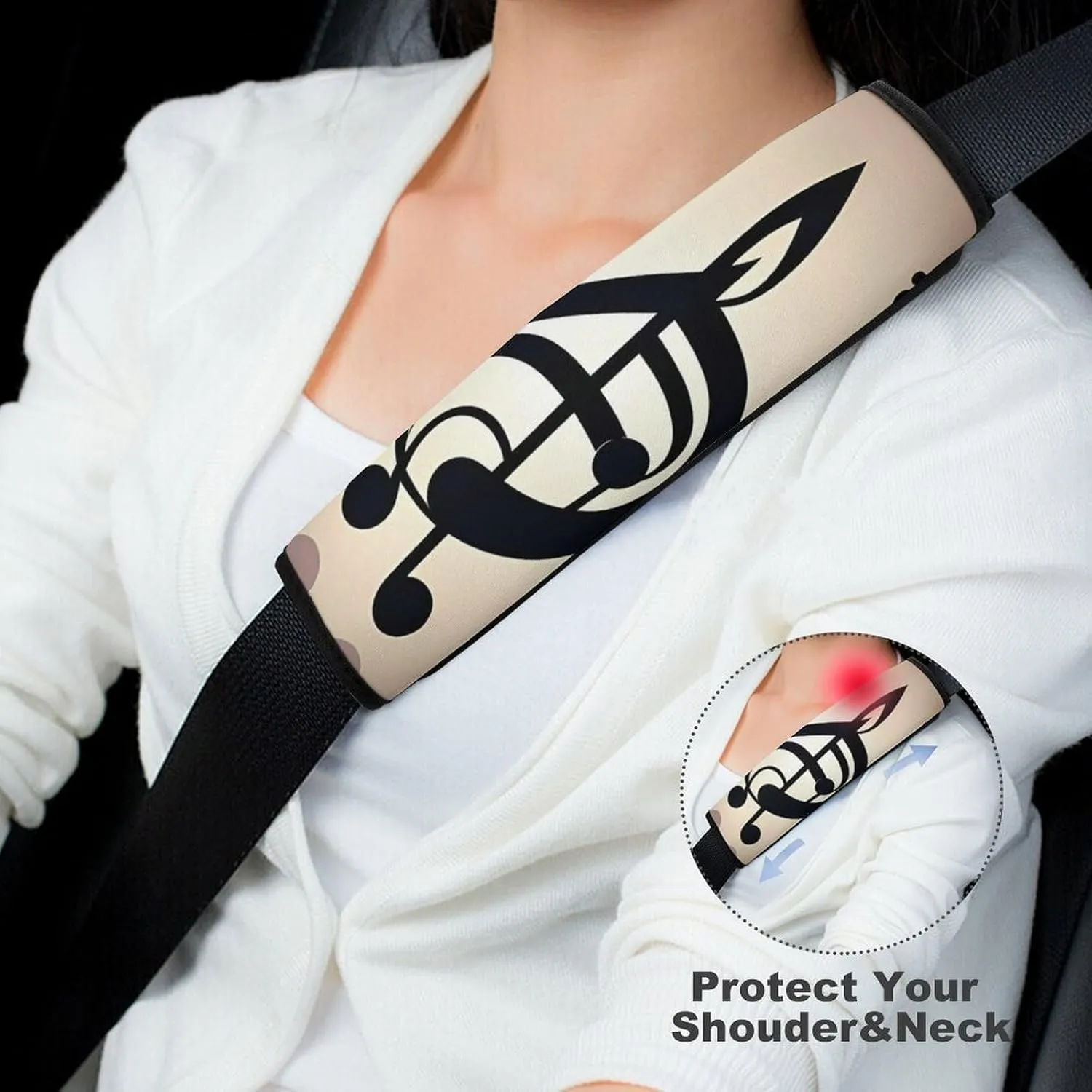 Music Note Print Auto Seat Belt Cover 2PCS Universal Car Seat Belt Shoulder Protector Pad, Protect Your Shoulders and Neck for Car Seat Belt, Shoulder Bag, Backpack