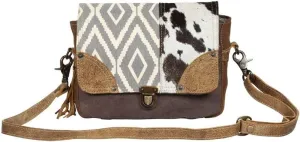 Myra Bag Tracery Design Upcycled Canvas & Cowhide Messenger Bag S-1344
