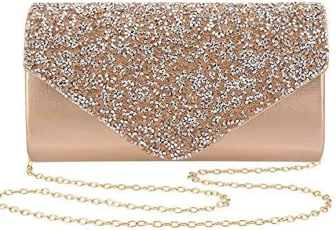 Naimo Flap Dazzling Rhinestone Clutch Bag Evening Bag Purse With Detachable Chain For Wedding and Party