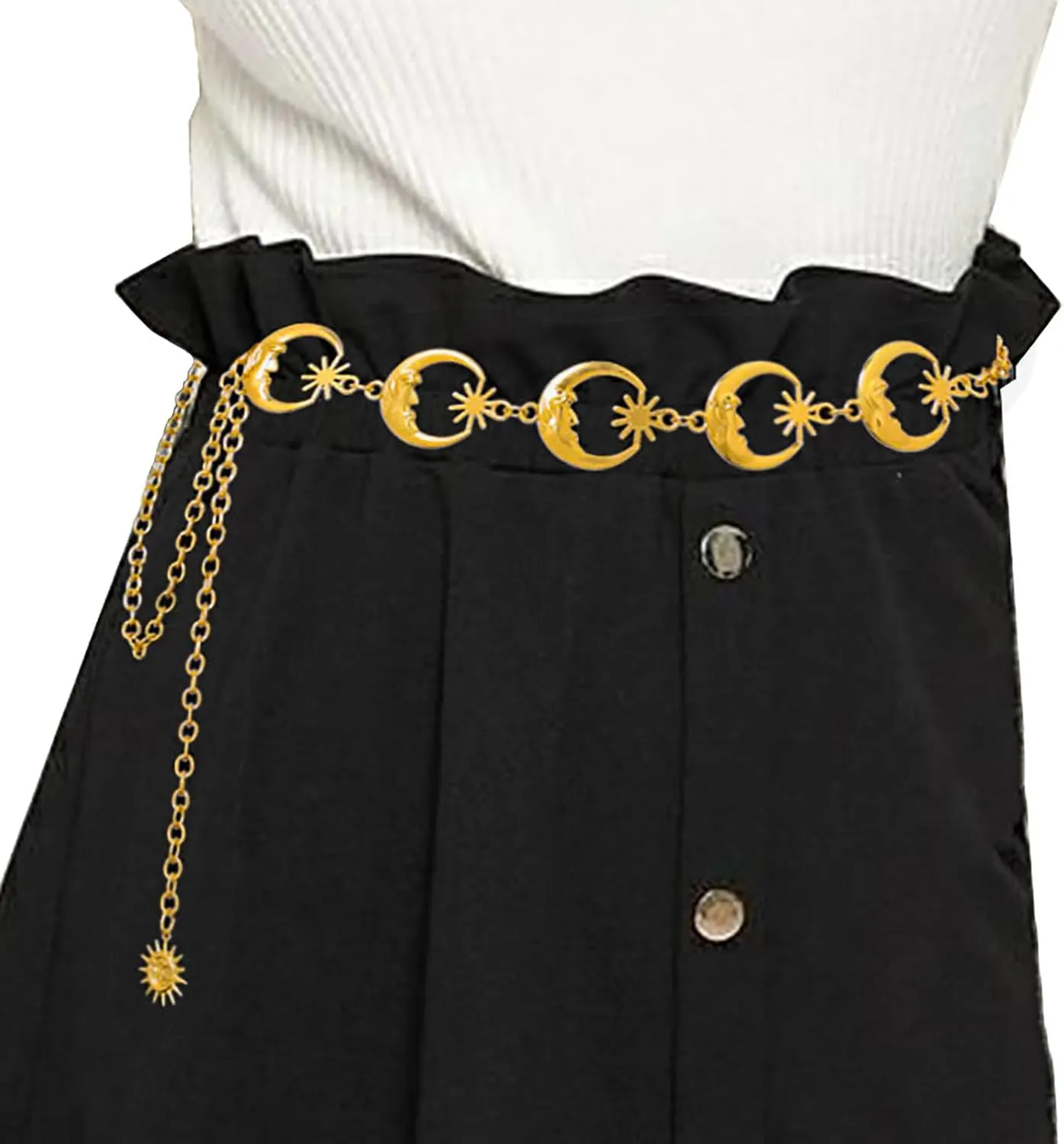 Navoky Moon Star Metal Waist Chain Sun Pendant Belly Belt Body Chains Jewelry Accessories for Women and Girls