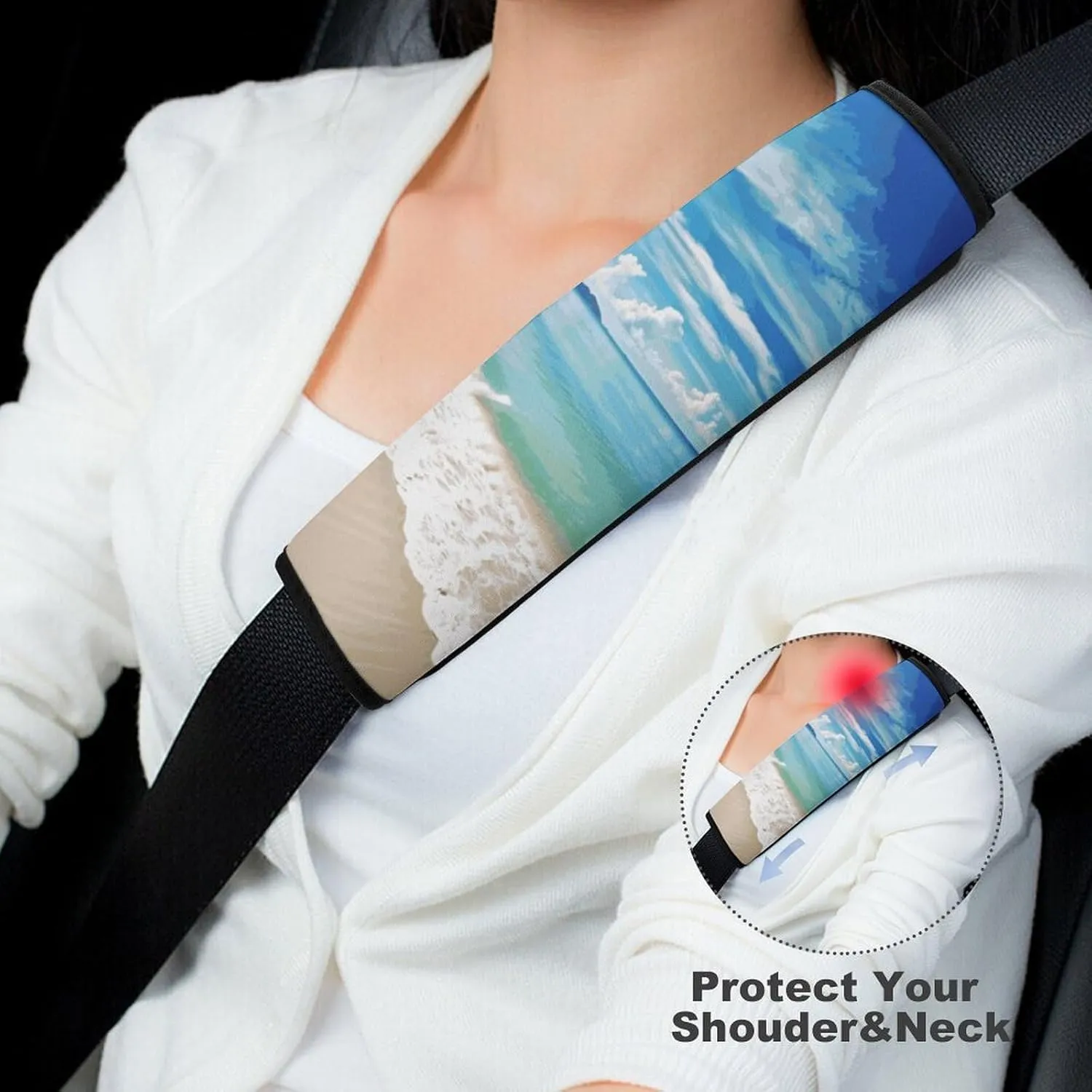 Ocean Sea Beach Auto Seat Belt Cover 1PCS Universal Car Seat Belt Shoulder Protector Pad, Protect Your Shoulders and Neck for Car Seat Belt, Shoulder Bag, Backpack