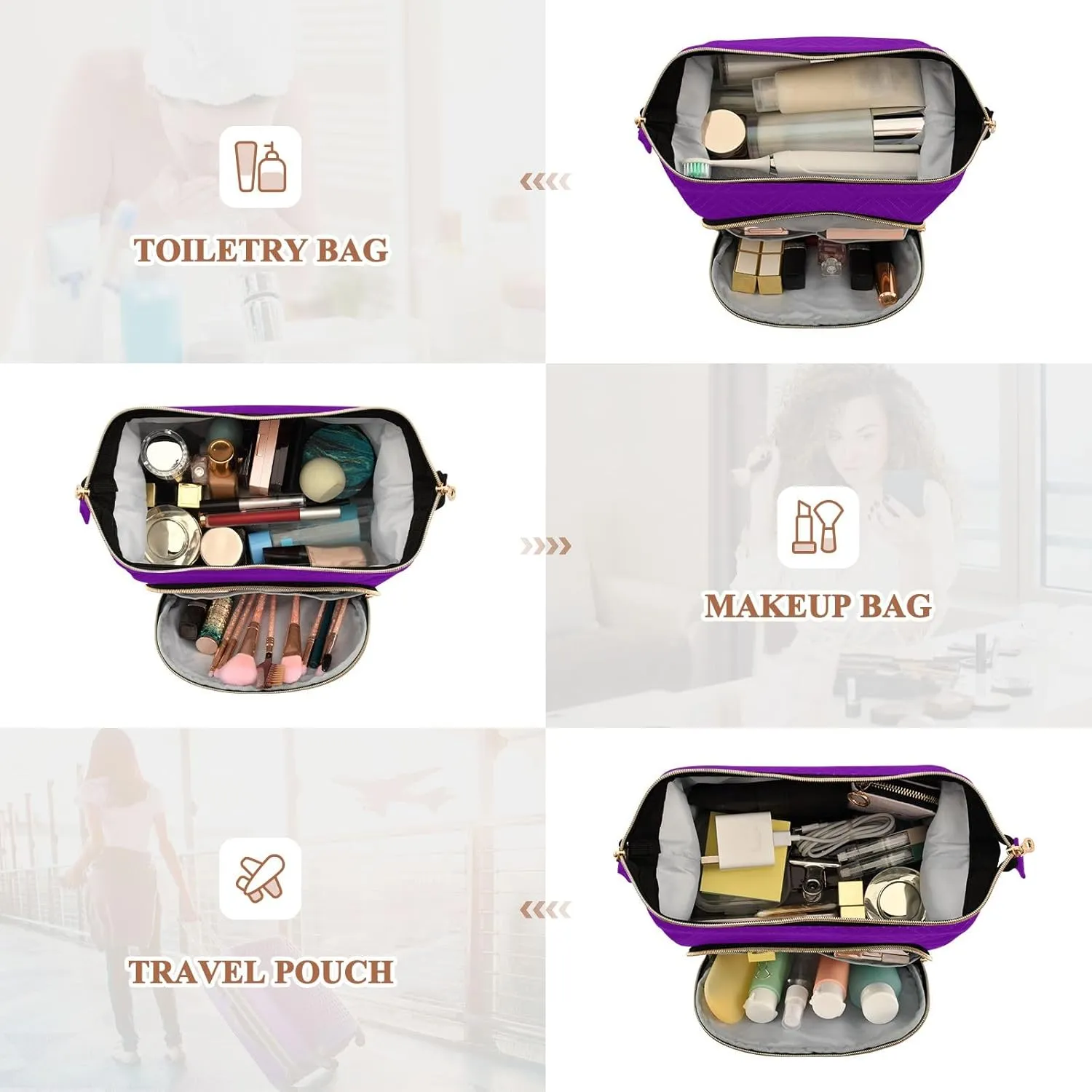 ODAWA Makeup Bags Pansy Large Wide Open Pouch Toiletry Makeup Bags for Traveling Women