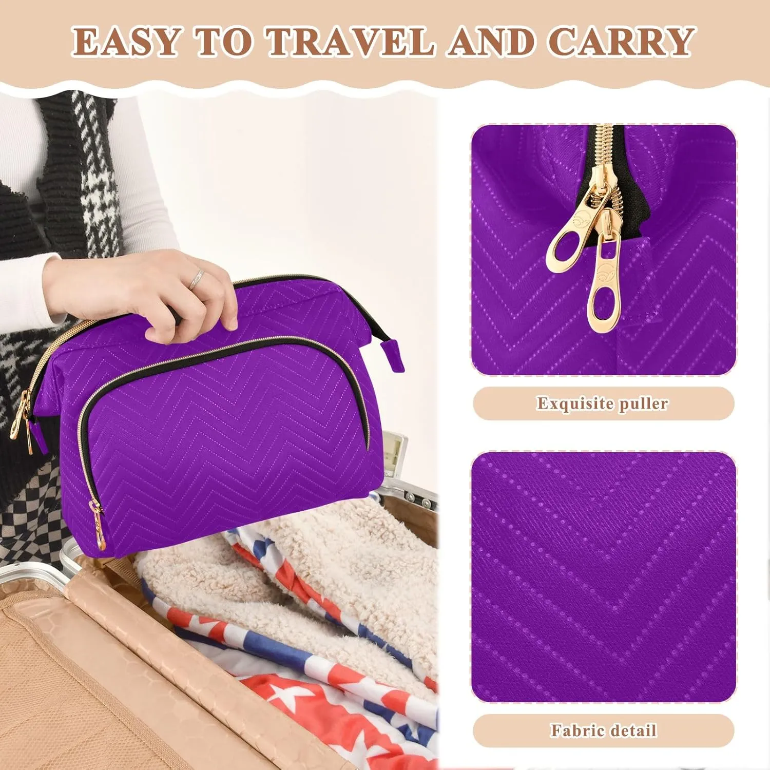 ODAWA Makeup Bags Pansy Large Wide Open Pouch Toiletry Makeup Bags for Traveling Women