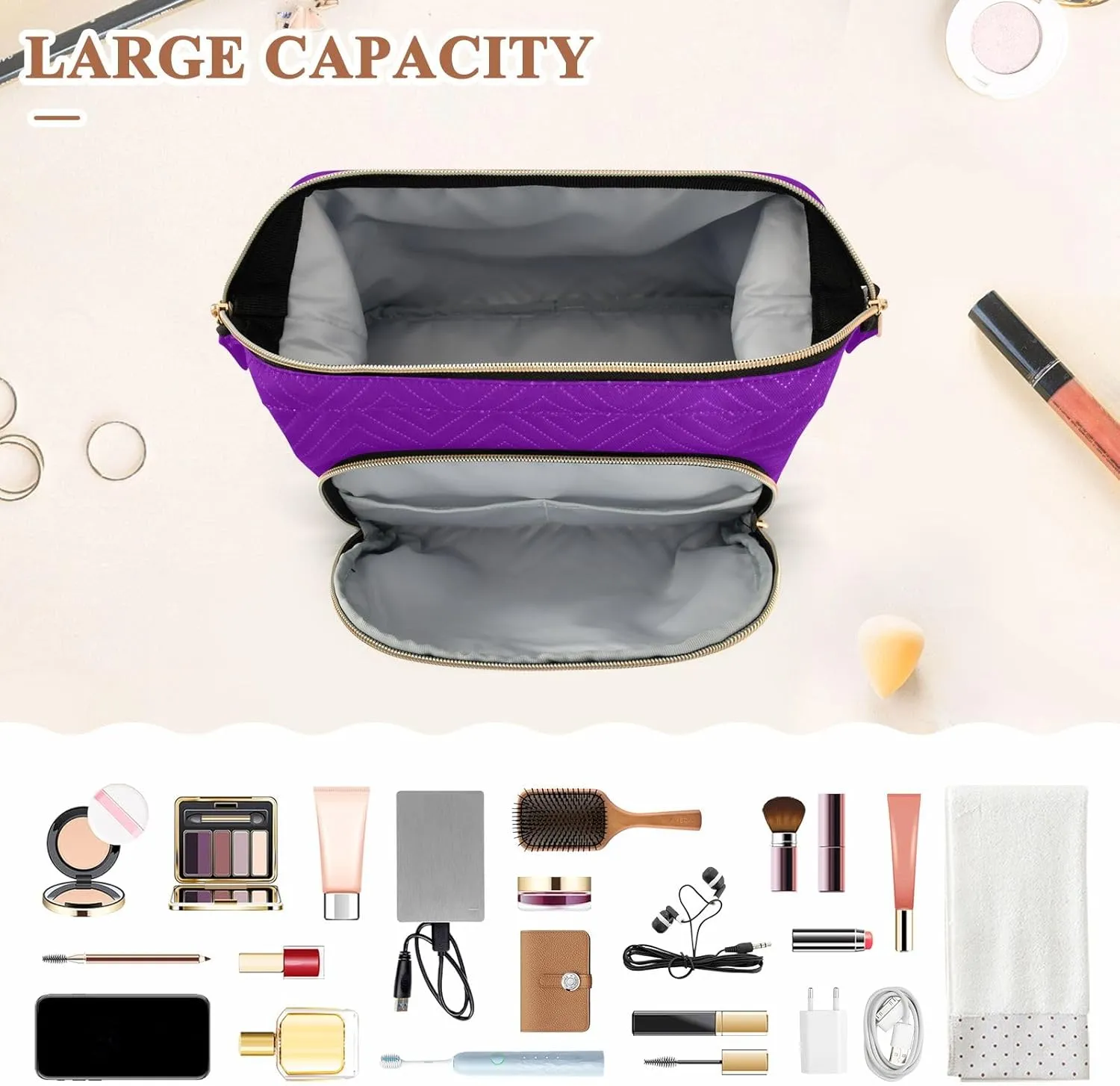 ODAWA Makeup Bags Pansy Large Wide Open Pouch Toiletry Makeup Bags for Traveling Women