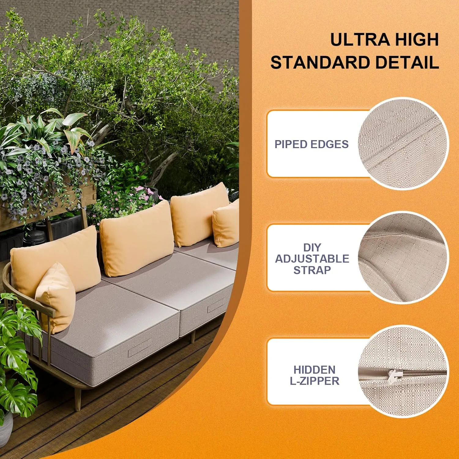 Outdoor Olefin Chair Cushions 19"x19"x5" Set of 2 Waterproof Patio Seat Cushions for Patio Furniture with 4-Level Color Fastness Sofa Pads with Handle DIY Straps for Yard Garden, Light Beige