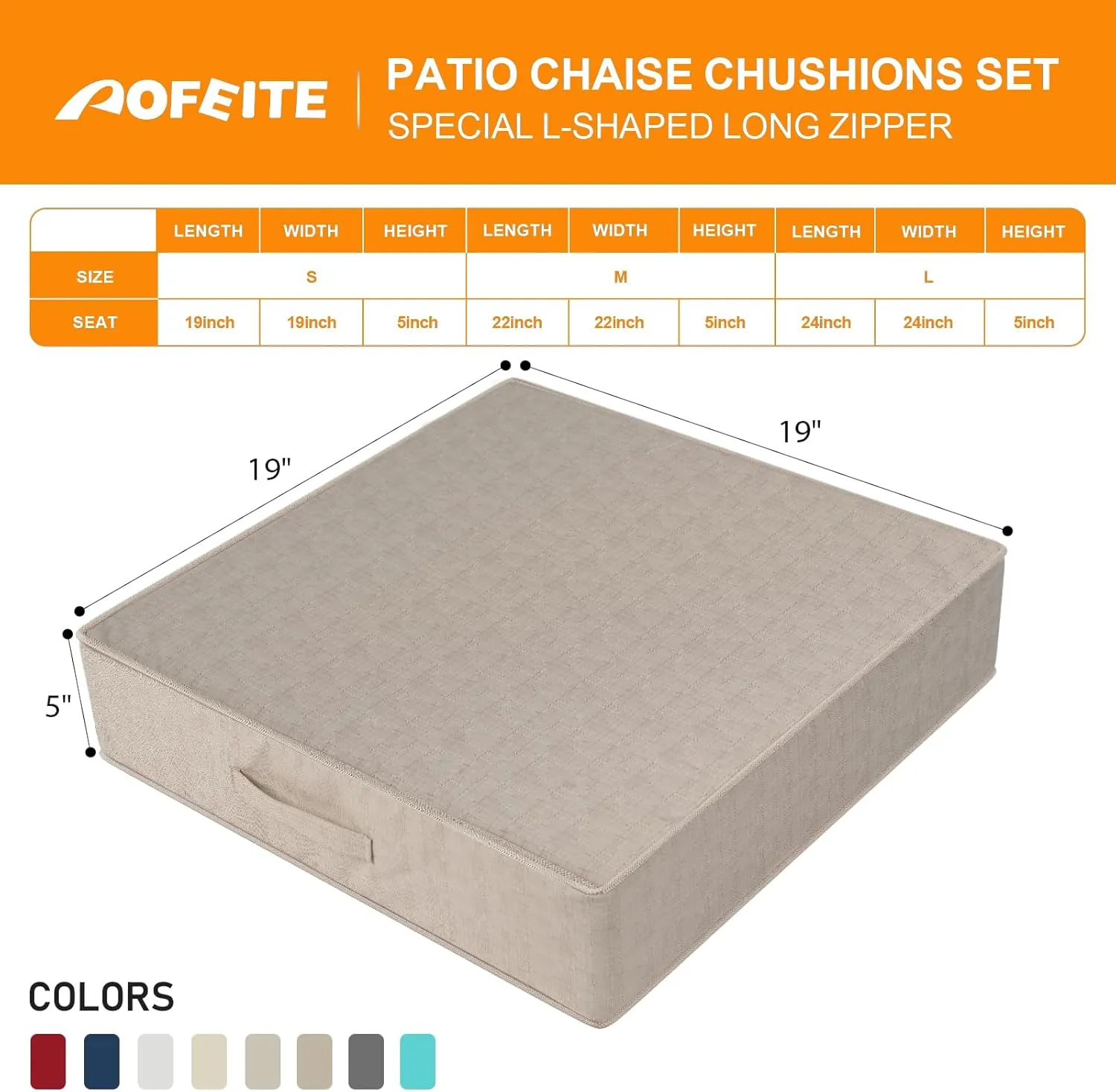 Outdoor Olefin Chair Cushions 19"x19"x5" Set of 2 Waterproof Patio Seat Cushions for Patio Furniture with 4-Level Color Fastness Sofa Pads with Handle DIY Straps for Yard Garden, Light Beige