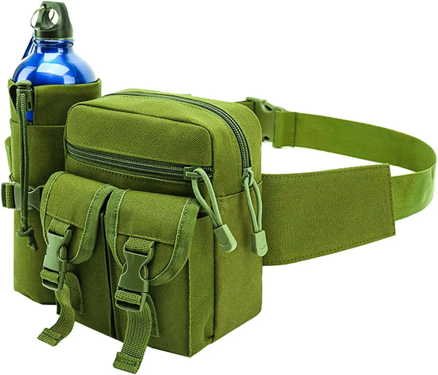 Outdoor Sports Waist Bag Cycling Waist Bag with Bottle Holder Tactic Waist Bag Tactical Fanny Pack for Cycling Running Hiking Fishing Climbing (Green)