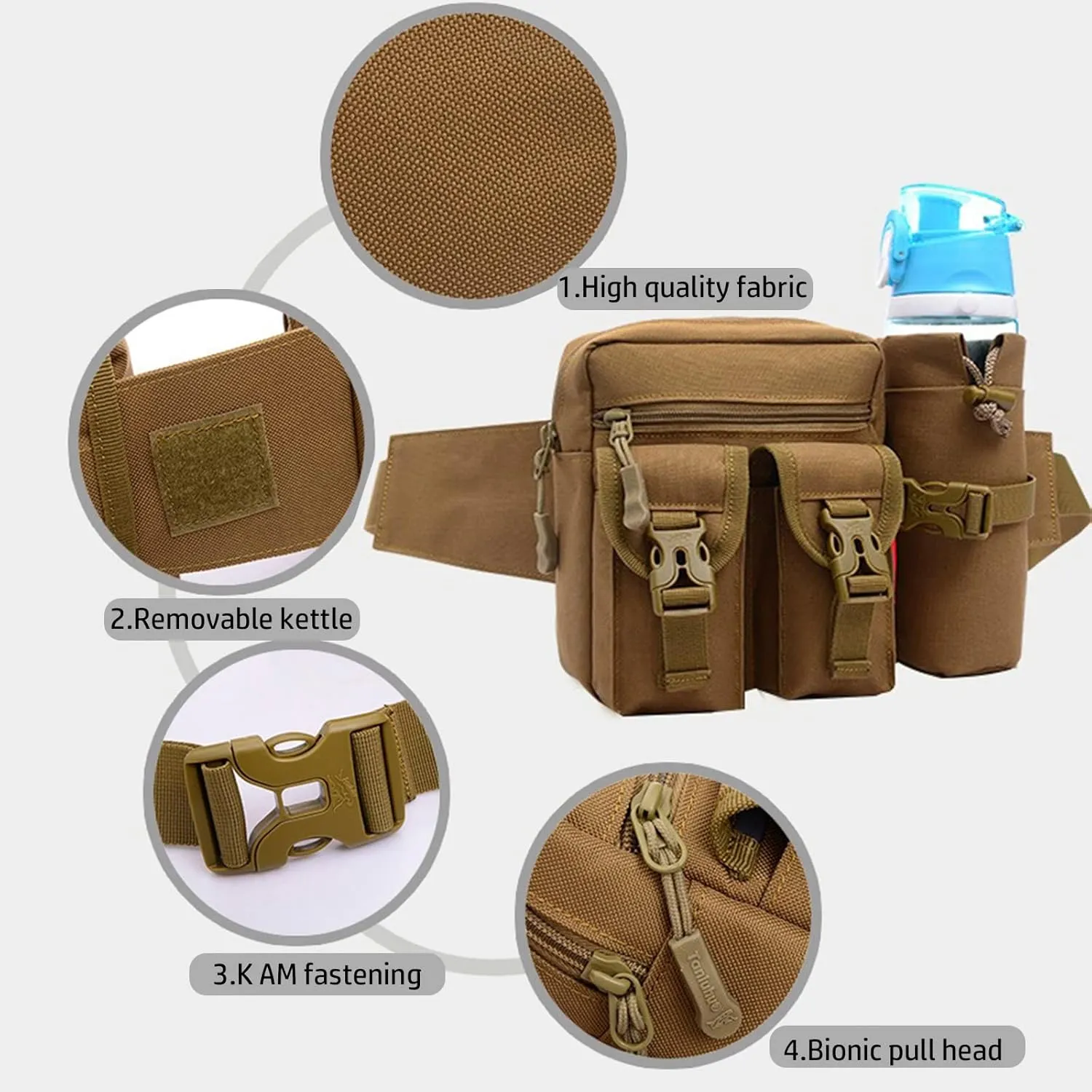 Outdoor Sports Waist Bag Cycling Waist Bag with Bottle Holder Tactic Waist Bag Tactical Fanny Pack for Cycling Running Hiking Fishing Climbing (Green)