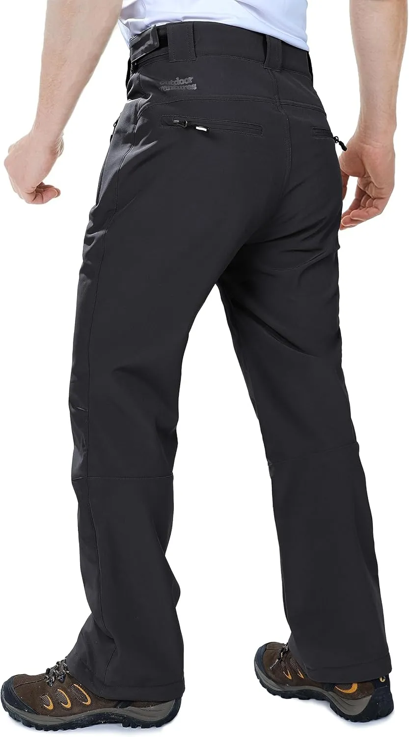 Outdoor Ventures Men's Lite Waterproof Windproof Fleece Lined Warm Hiking Ski Snow Pants Expandable-Waist