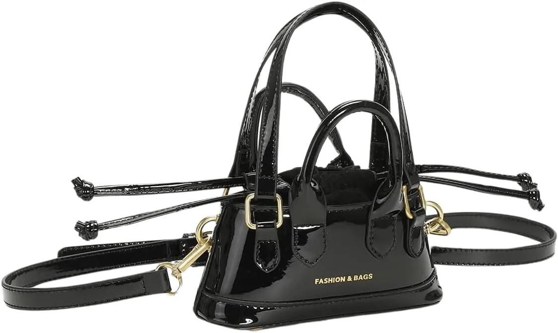 OYOANGLE Women's Metallic Letter Print Drawstring Bucket Bag Double Handle Crossbody Shoulder Handbags