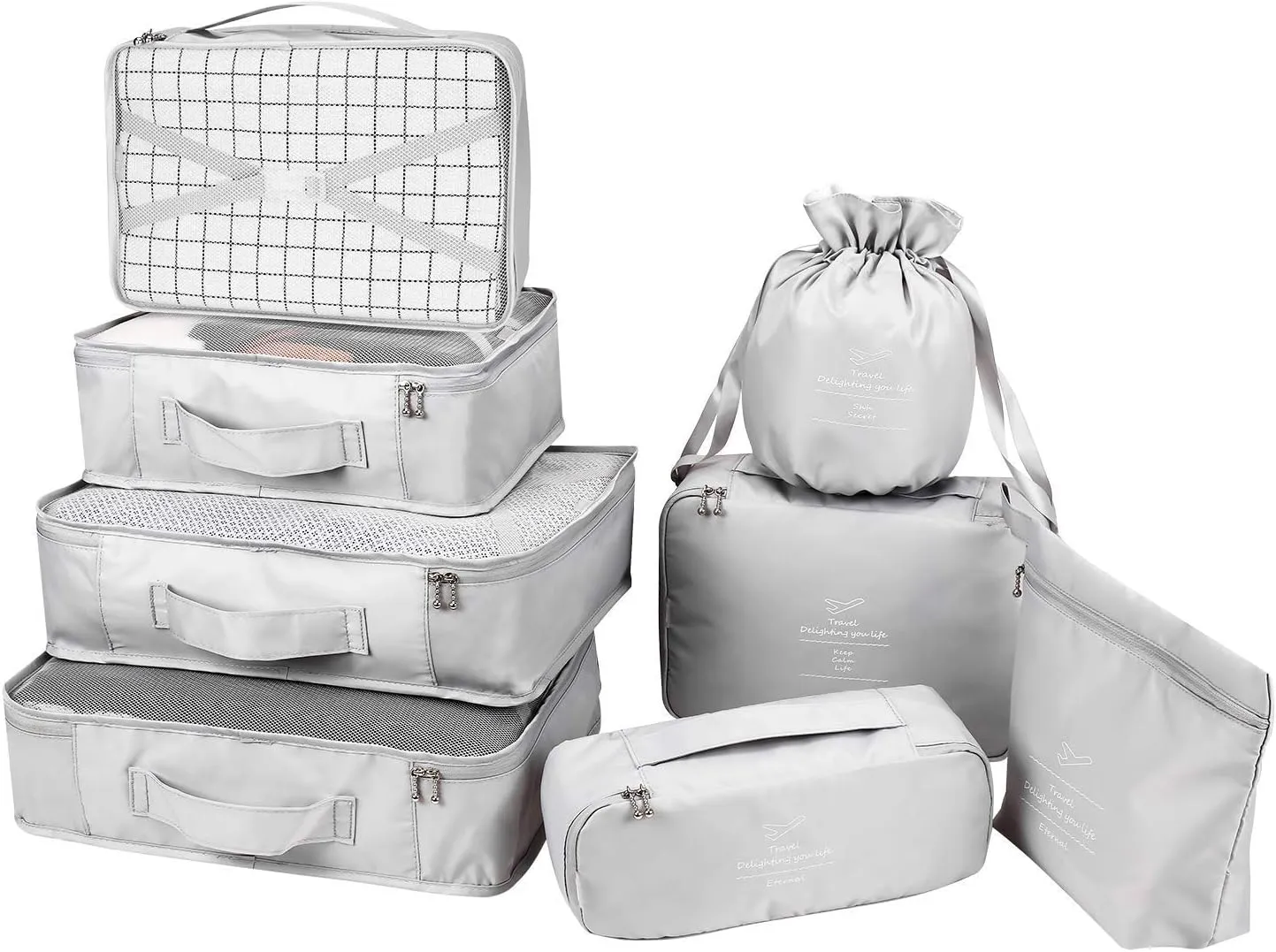 Packing Cubes 8 Sets Travel Luggage Organizers Include Waterproof Shoe Storage Bag Convenient Packing Pouches for Traveller (Grey)