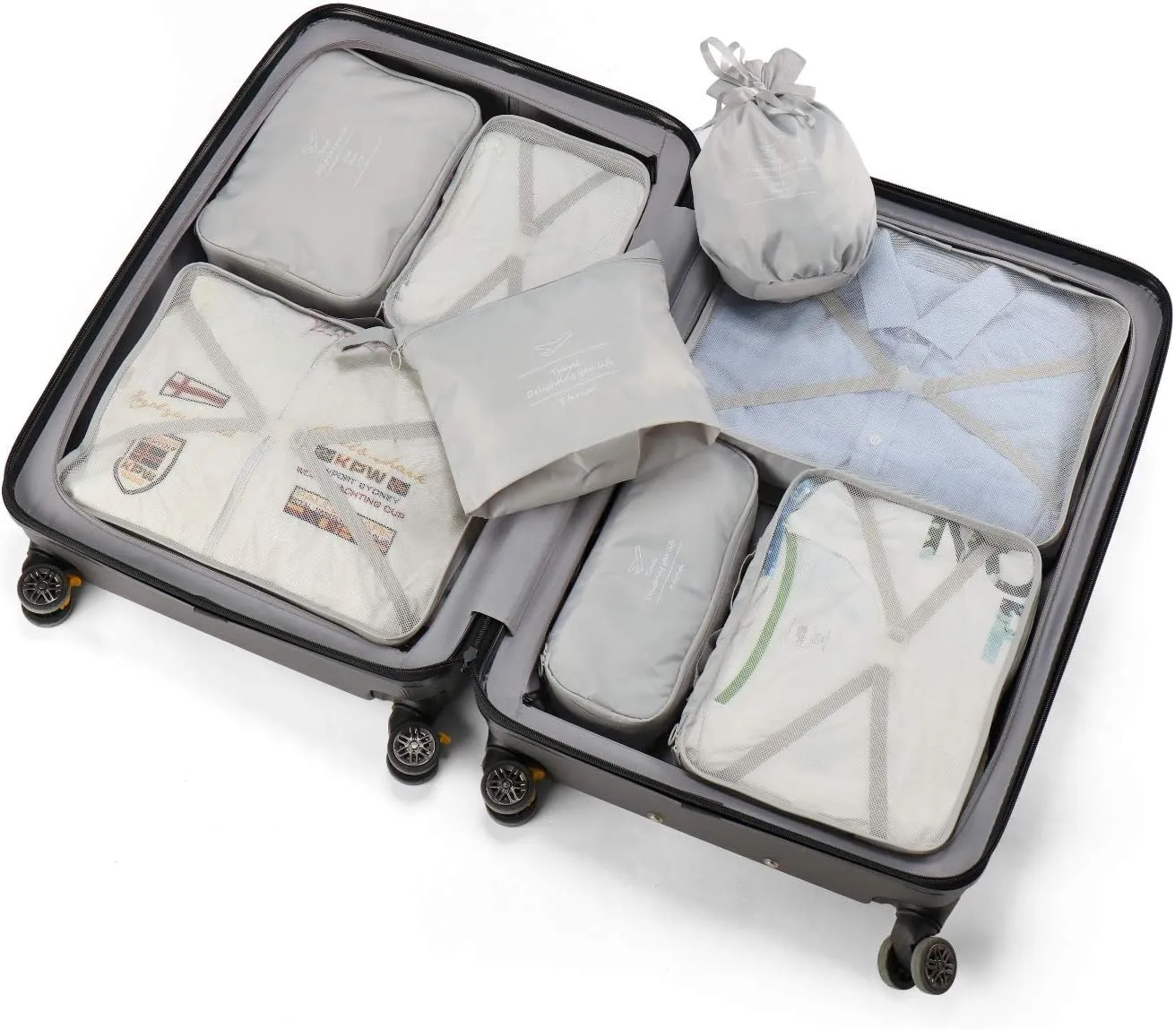 Packing Cubes 8 Sets Travel Luggage Organizers Include Waterproof Shoe Storage Bag Convenient Packing Pouches for Traveller (Grey)