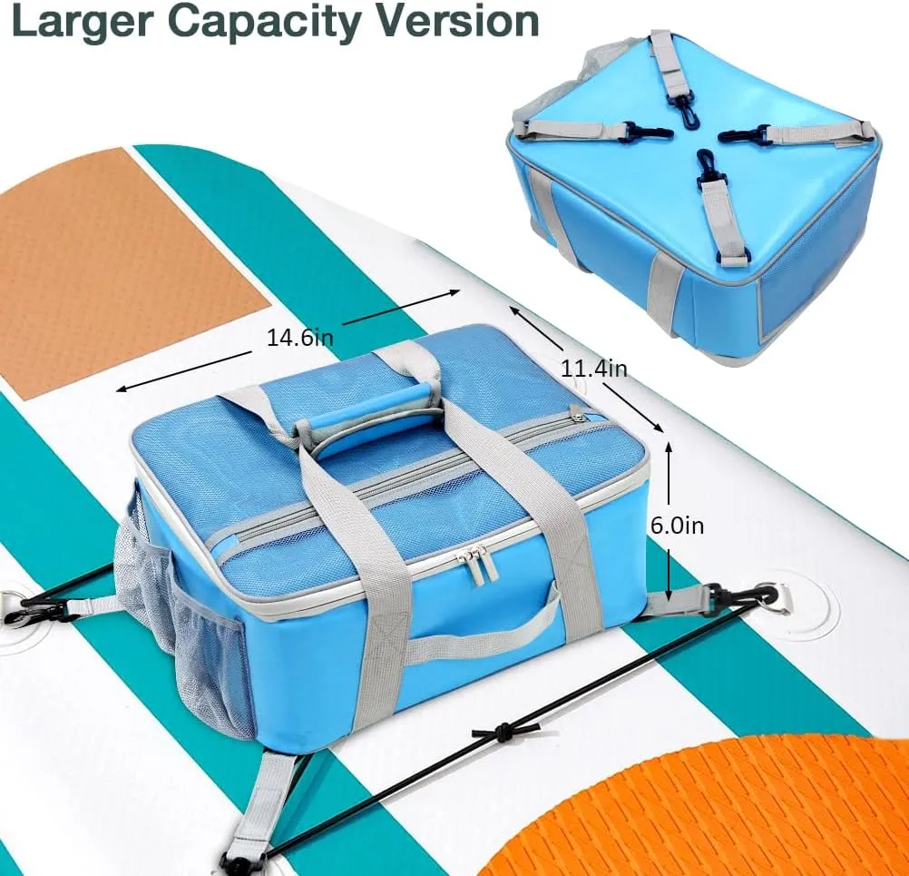 Paddle Board Cooler Bag, Waterproof Portable Deck Bag with Top Mesh Pocket,Kayak Cooler Bag with Side Pouches for Water Bottles,Inflatable Paddle Board Accessories Coolers for Sup, Kayak