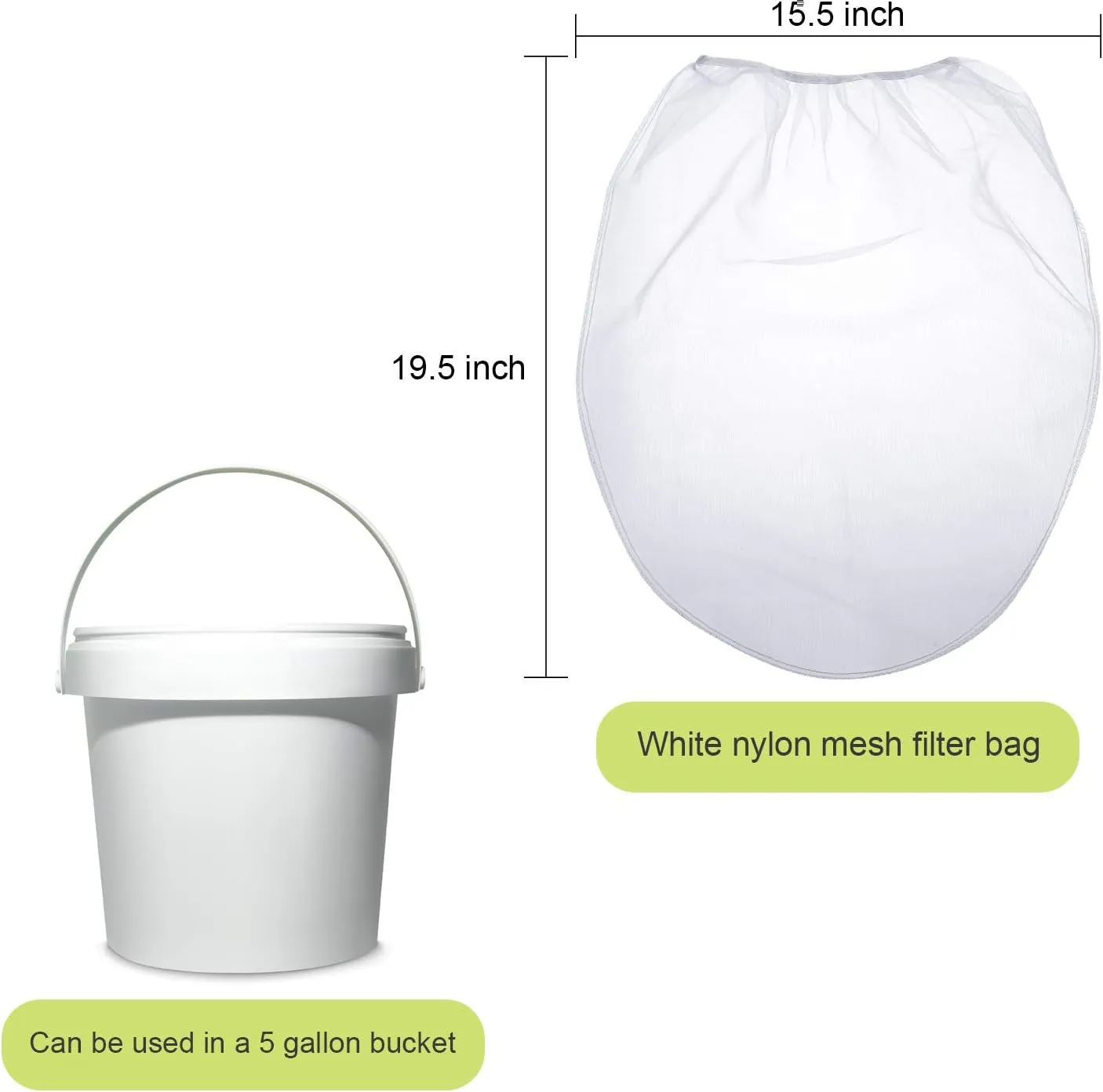 Paint Strainer Bags White Fine Mesh Filters Bag Bucket Elastic Opening Strainer Bags Hydroponic Paint Filter Bag for Paint Gardening (40 Pieces, 5 Gallon)