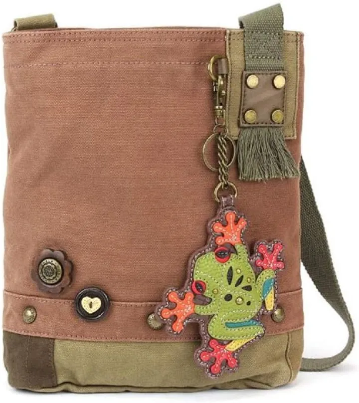 Patch Crossbody Frog Bag Canvas Mauve Purple Violet W/Coin Purse