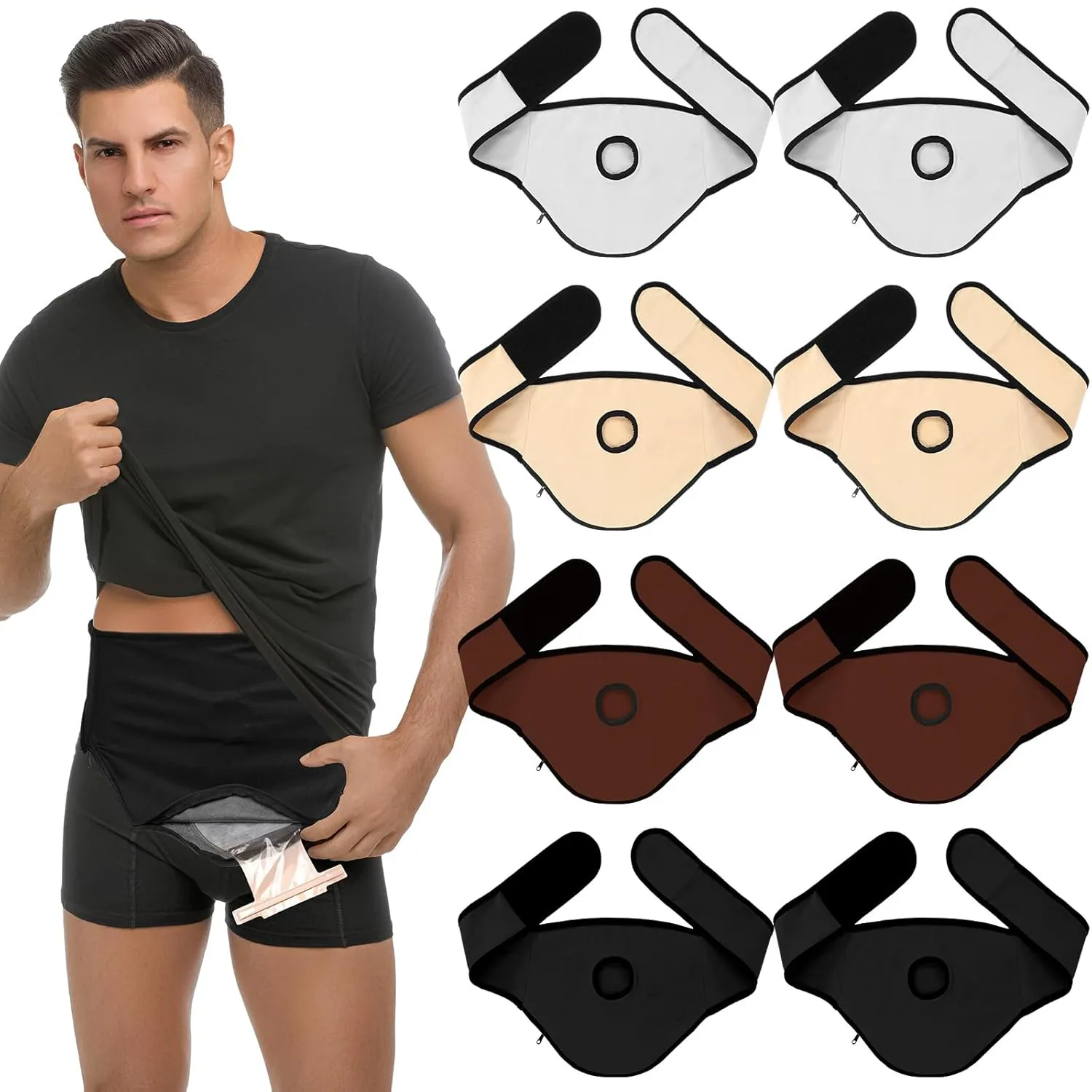 Paterr 8 Pcs Ostomy Belt Bag Cover with Adjustable Elastic Ostomy Support Belt and Inner Pocket to Hold Pouch Stealth Support for Men Women Sport and Swimming