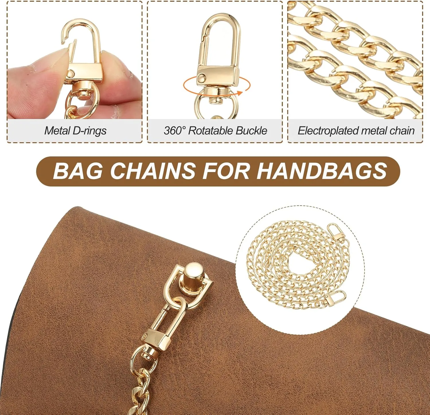 PATIKIL 47.2" Flat Purse Chain, 4 Pack Gold Chain Purse Strap Handbag Chains Crossbody Straps Extender for Tote Wallet Clutch Satchel Short Bag