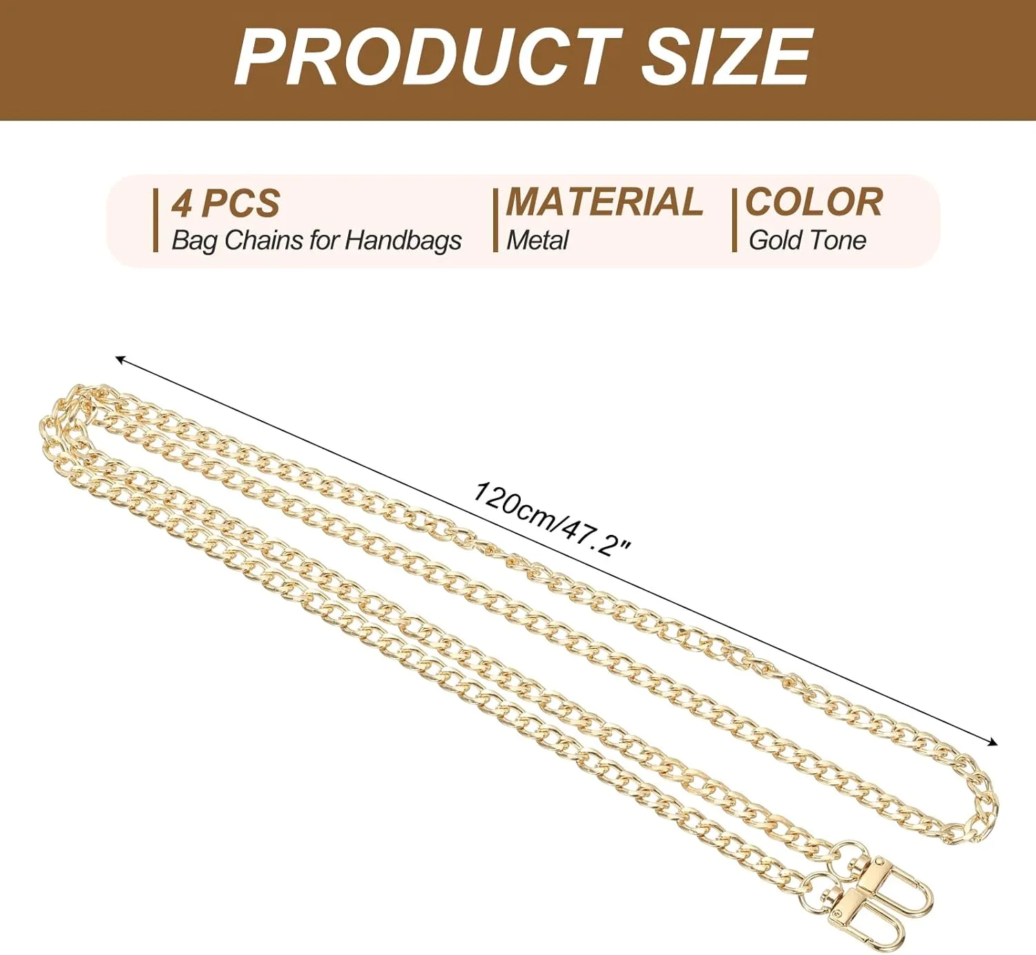 PATIKIL 47.2" Flat Purse Chain, 4 Pack Gold Chain Purse Strap Handbag Chains Crossbody Straps Extender for Tote Wallet Clutch Satchel Short Bag