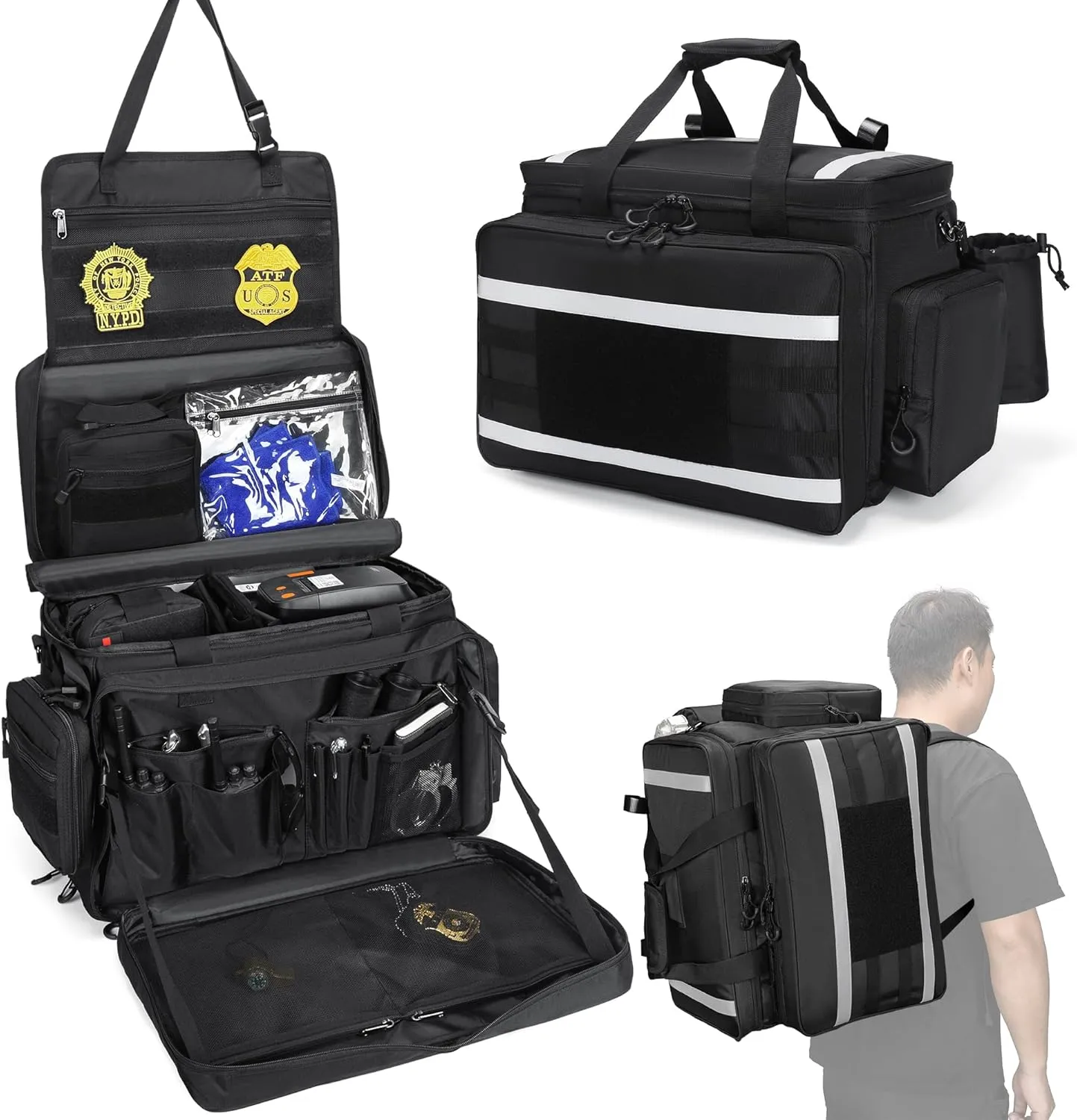 Patrol Bag Law Enforcement, Police Gear Bag, Car Truck Organizer for Vehicle Passenger Seat with MOLLE System, Cup Holders, 3 Ways to Carry.