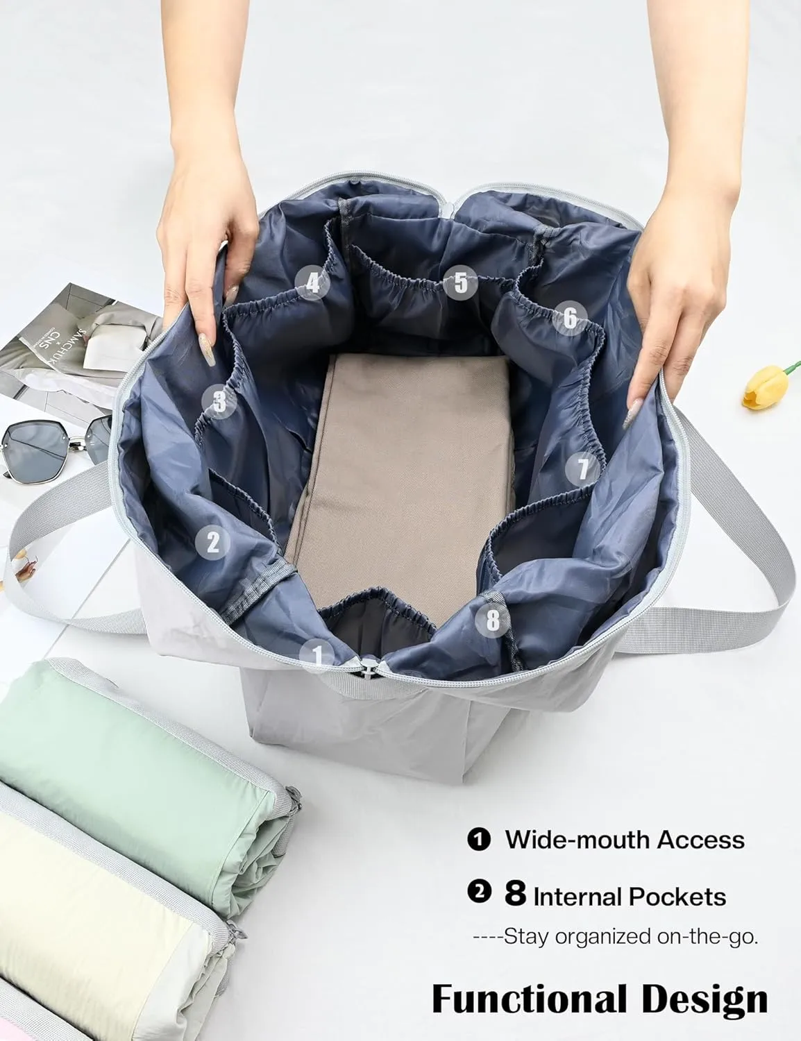 Personal Item Bag for Frontier Spirit Airlines 18x14x8, Under Seat Bags for Airplanes, Foldable Duffle Bag for Travel Fitness Swim Yoga Beach for Men Women, Grey