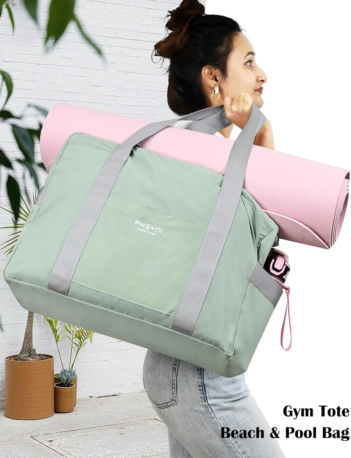 Personal Item Bag for Frontier Spirit Airlines 18x14x8, Under Seat Bags for Airplanes, Portable Foldable Duffle Bag for Travel Fitness Swim Yoga Beach for Women, Mint Green